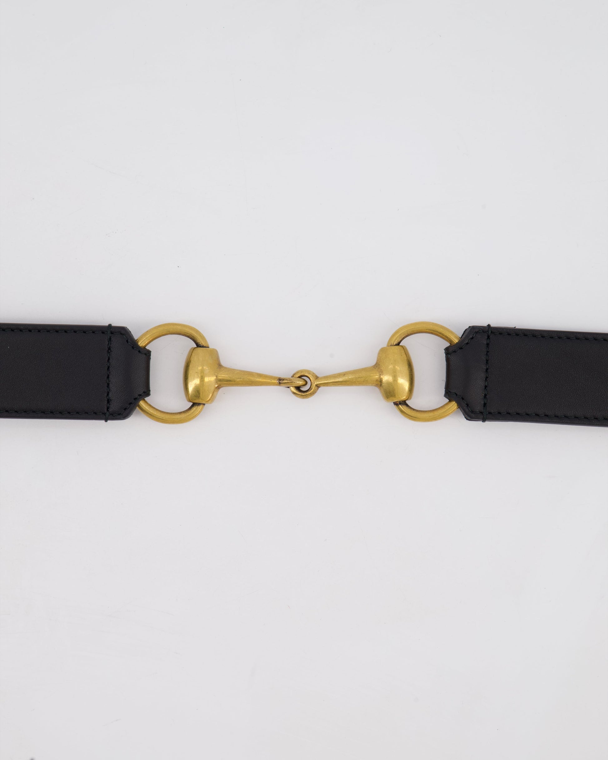 Gucci Black Leather Horsebit Buckle Belt with Antique Gold Hardware Size 85cm