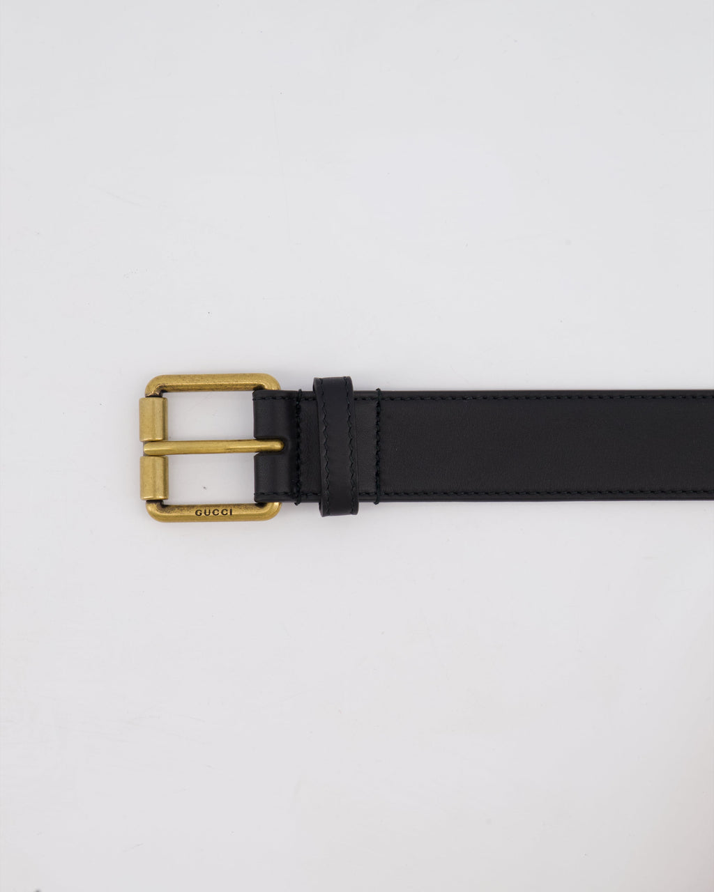 Gucci Black Leather Horsebit Buckle Belt with Antique Gold Hardware Size 85cm