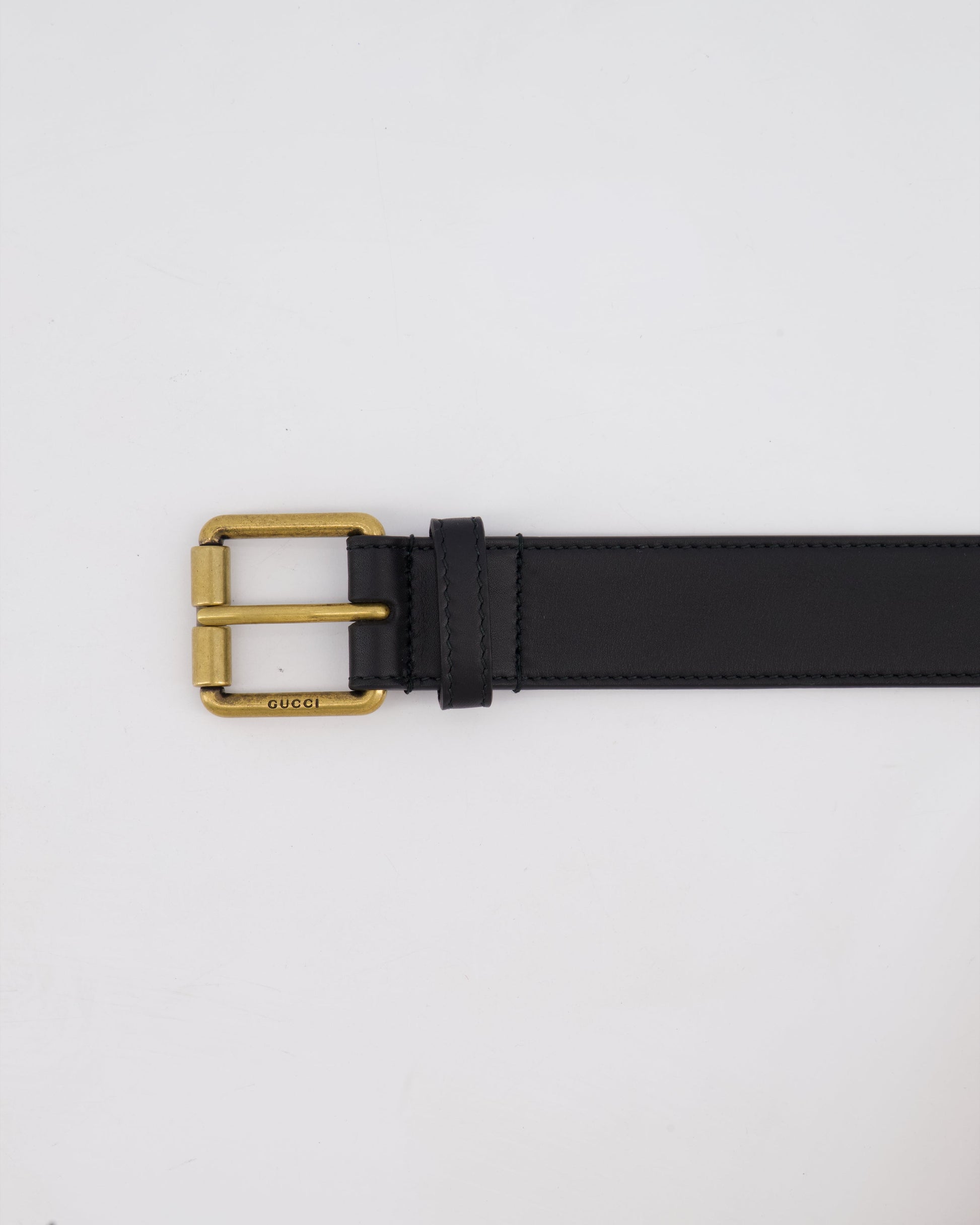 Gucci Black Leather Horsebit Buckle Belt with Antique Gold Hardware Size 85cm