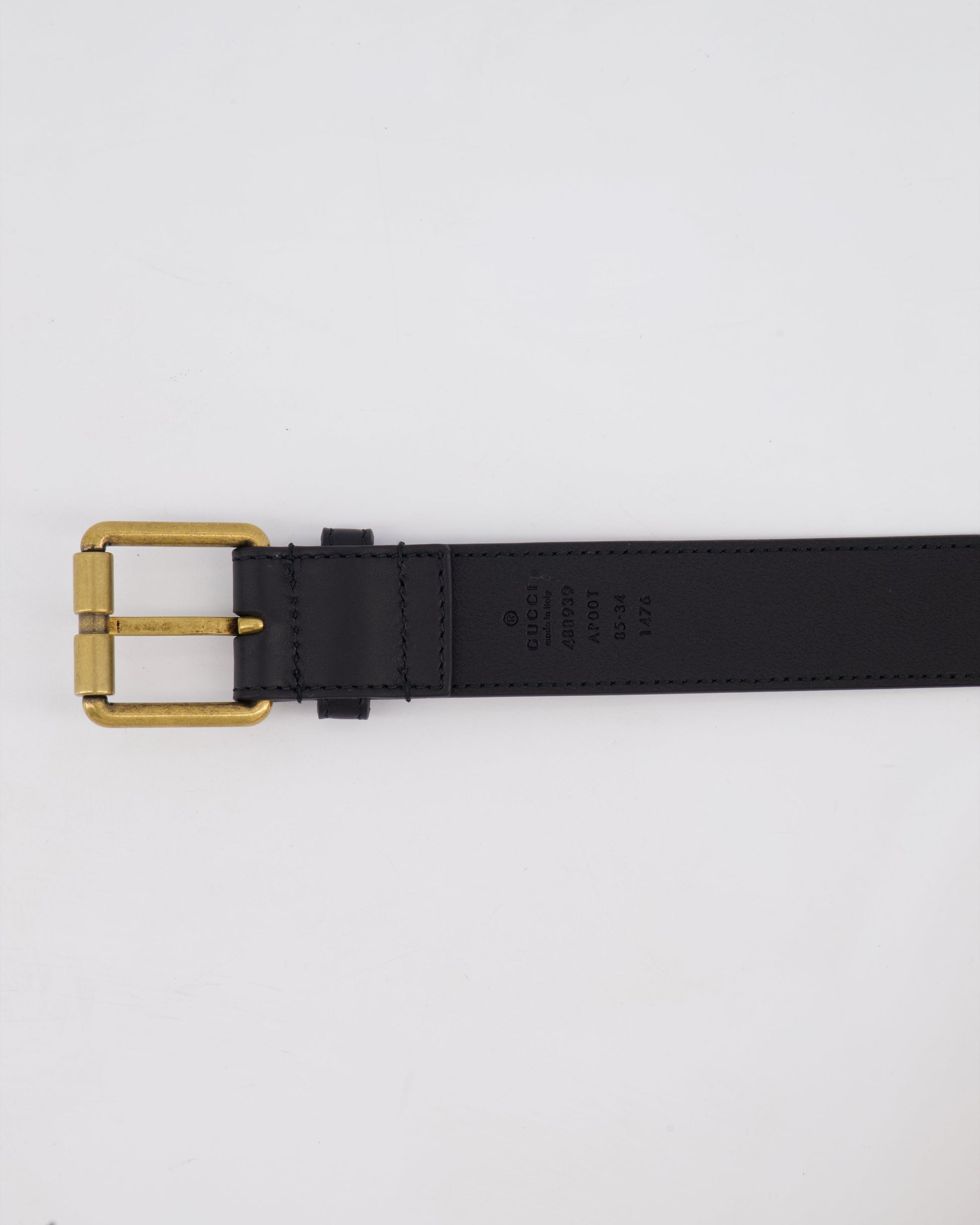 Gucci Black Leather Horsebit Buckle Belt with Antique Gold Hardware Size 85cm
