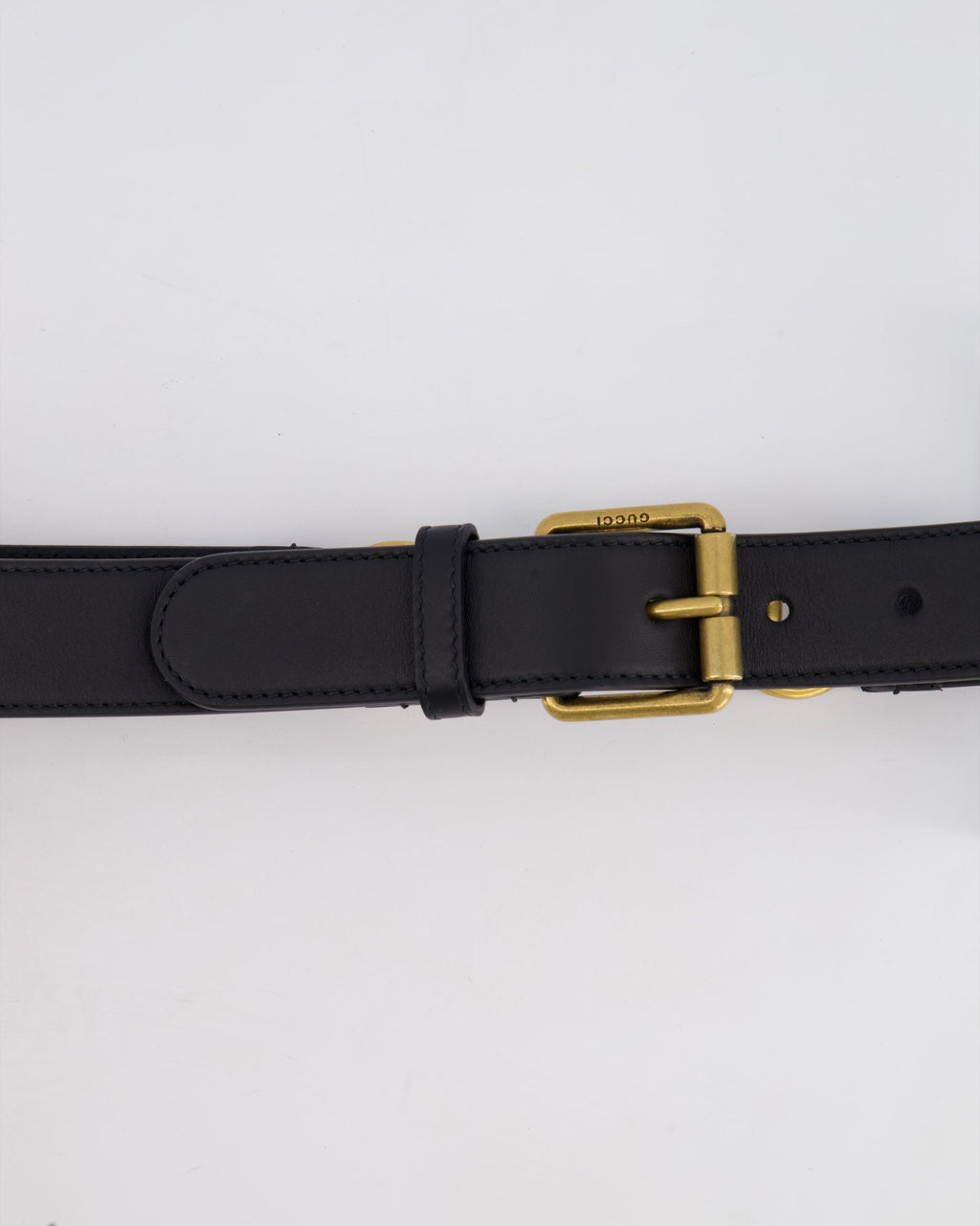 Gucci Black Leather Horsebit Buckle Belt with Antique Gold Hardware Size 85cm