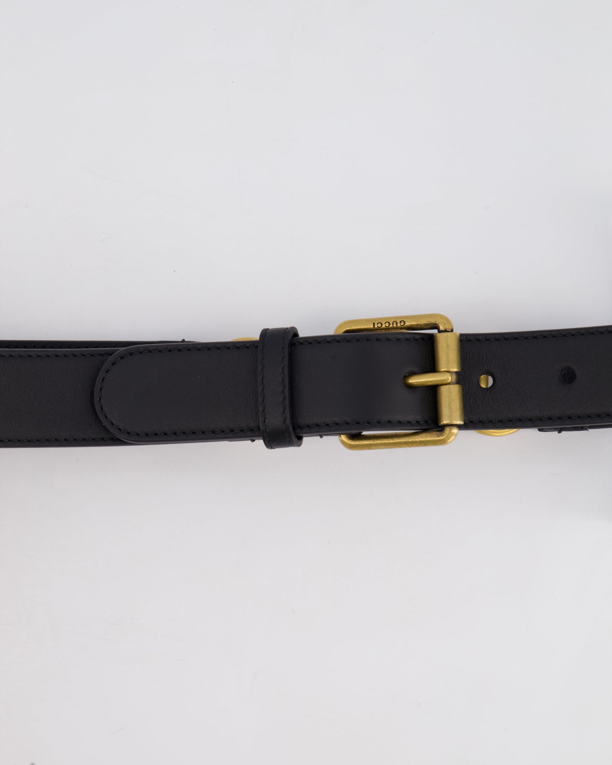 Gucci Black Leather Horsebit Buckle Belt with Antique Gold Hardware Size 85cm