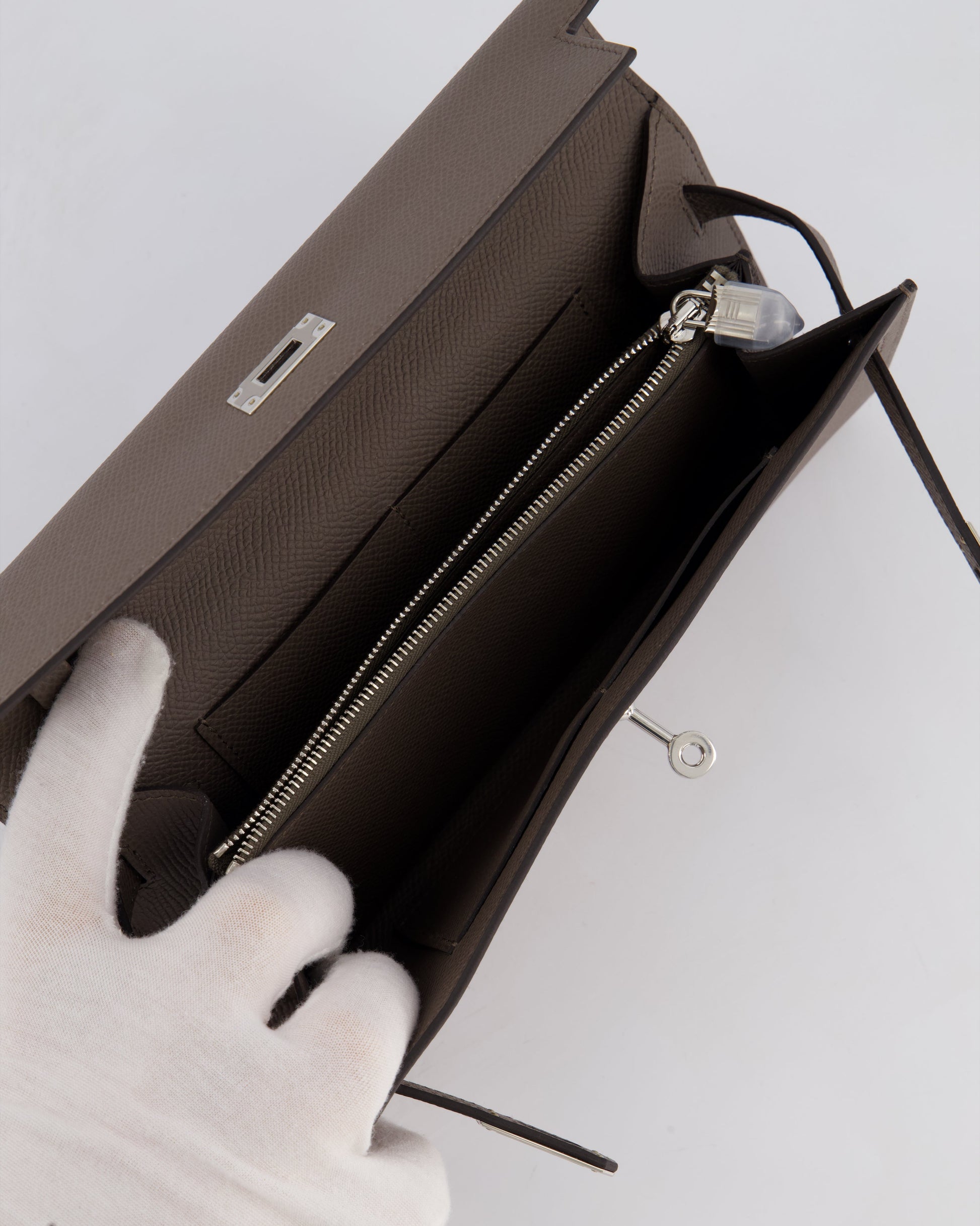 Hermes Kelly To Go Bag in Gris Etain Epsom Leather with Palladium Hardware
