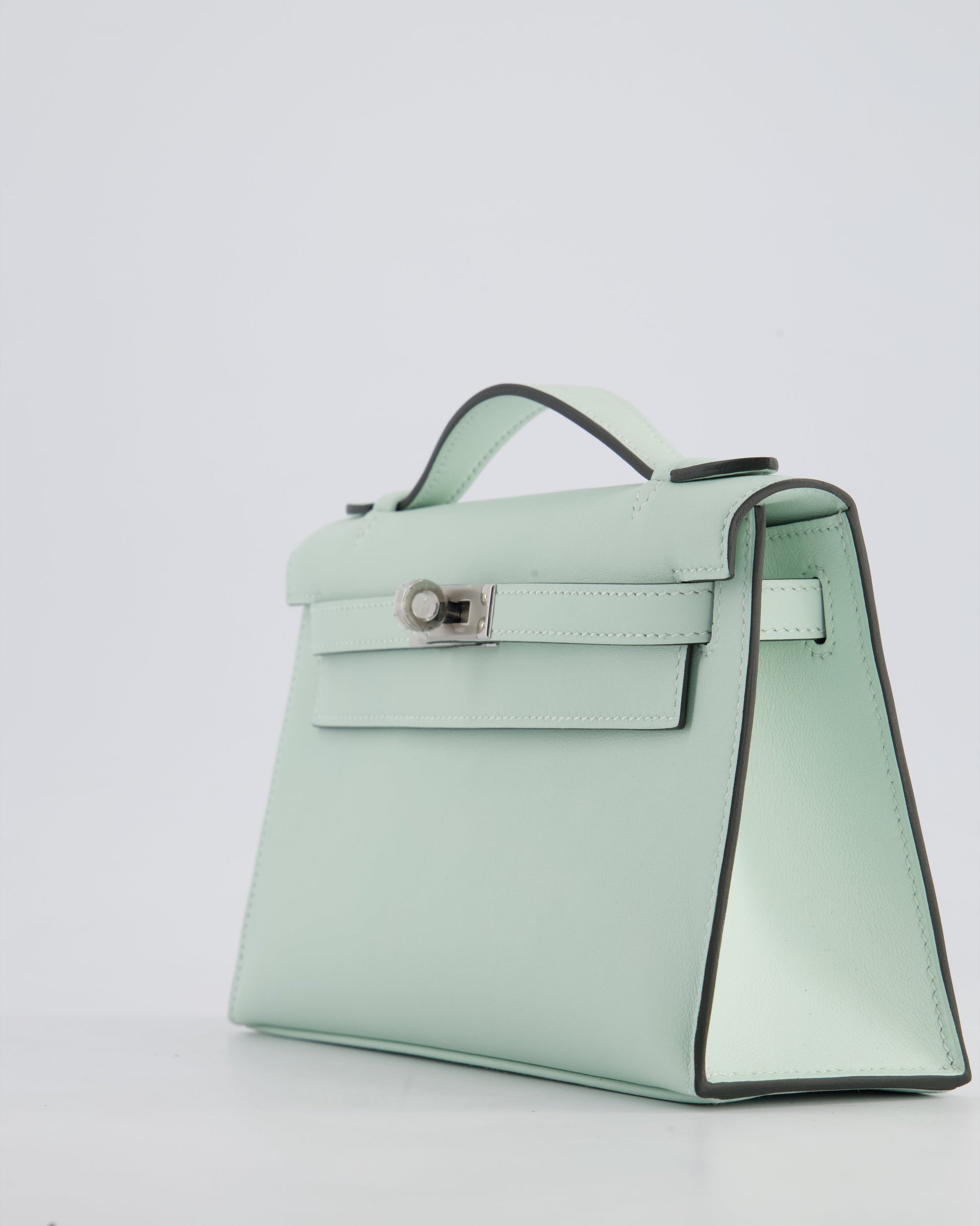 Hermes Mini Kelly Pochette Bag in Vert Peppermint Swift Leather with Palladium Hardware
