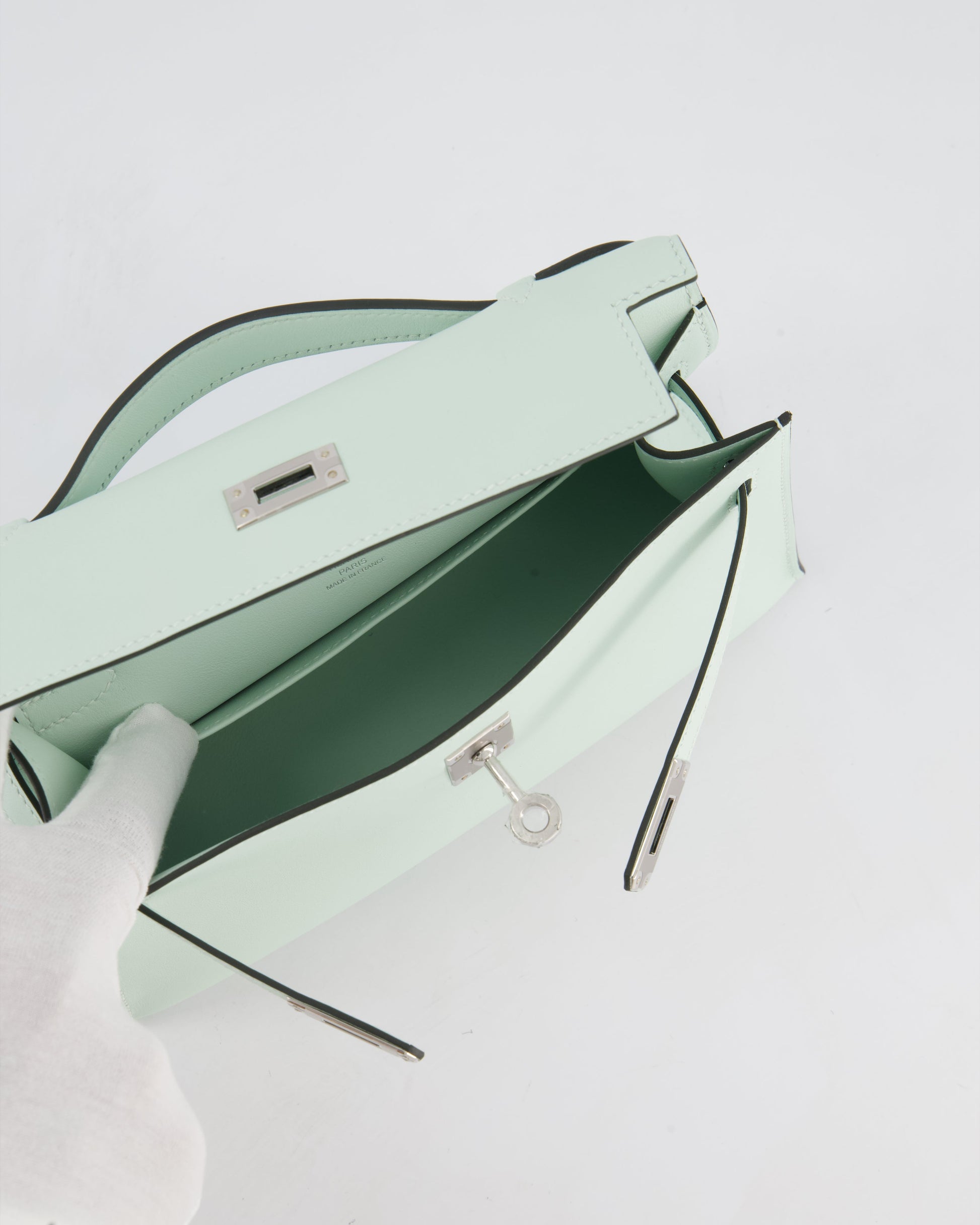 Hermes Mini Kelly Pochette Bag in Vert Peppermint Swift Leather with Palladium Hardware