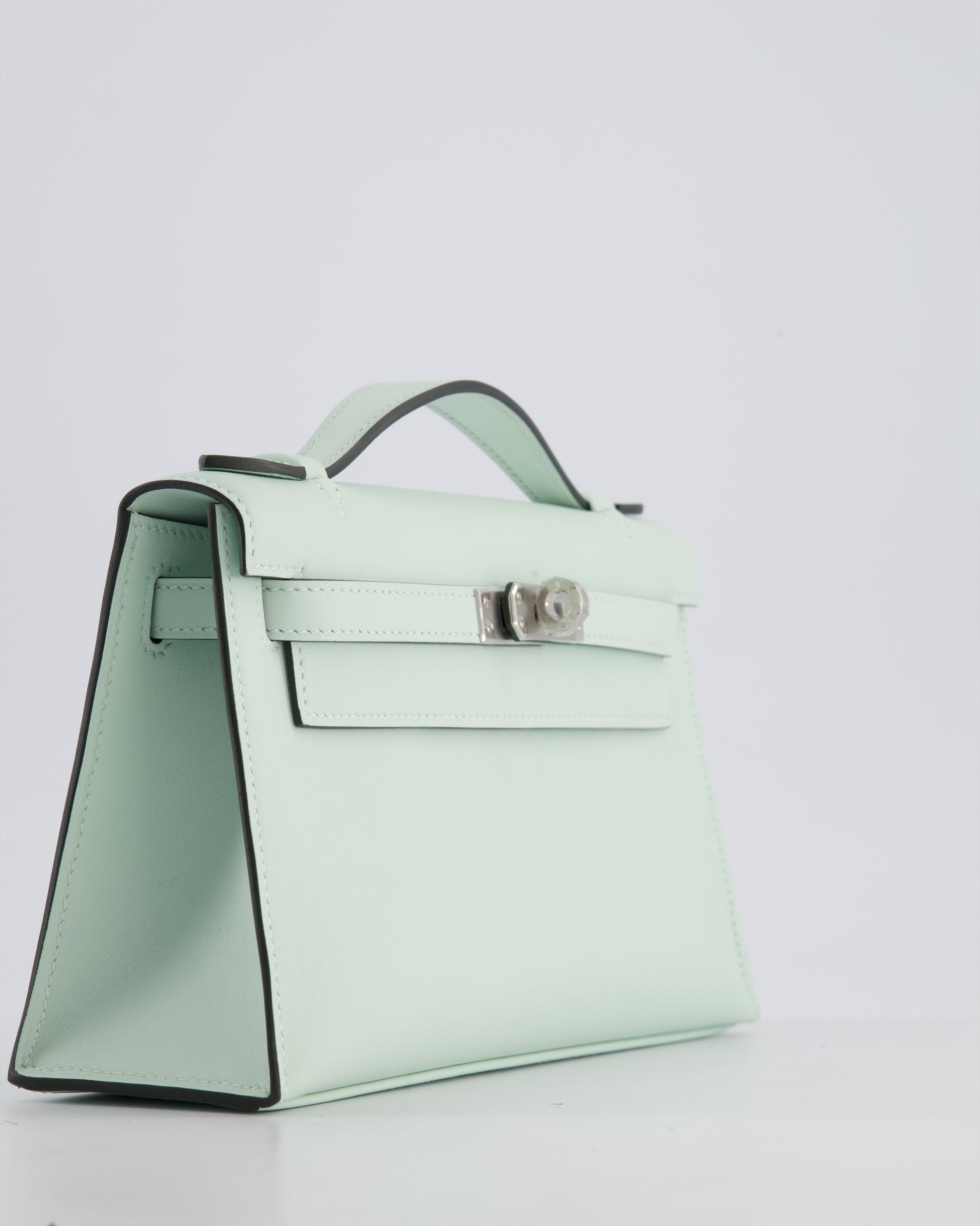 Hermes Mini Kelly Pochette Bag in Vert Peppermint Swift Leather with Palladium Hardware