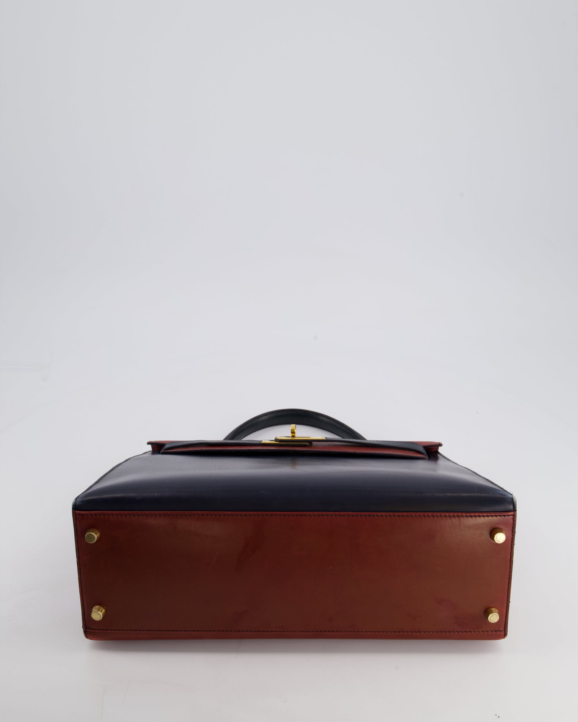 Hermes Vintage Tri-Colour Kelly 32cm Bag in Rouge H, Bleu Indigo and Vert Fonce Box Leather with Gold Hardware