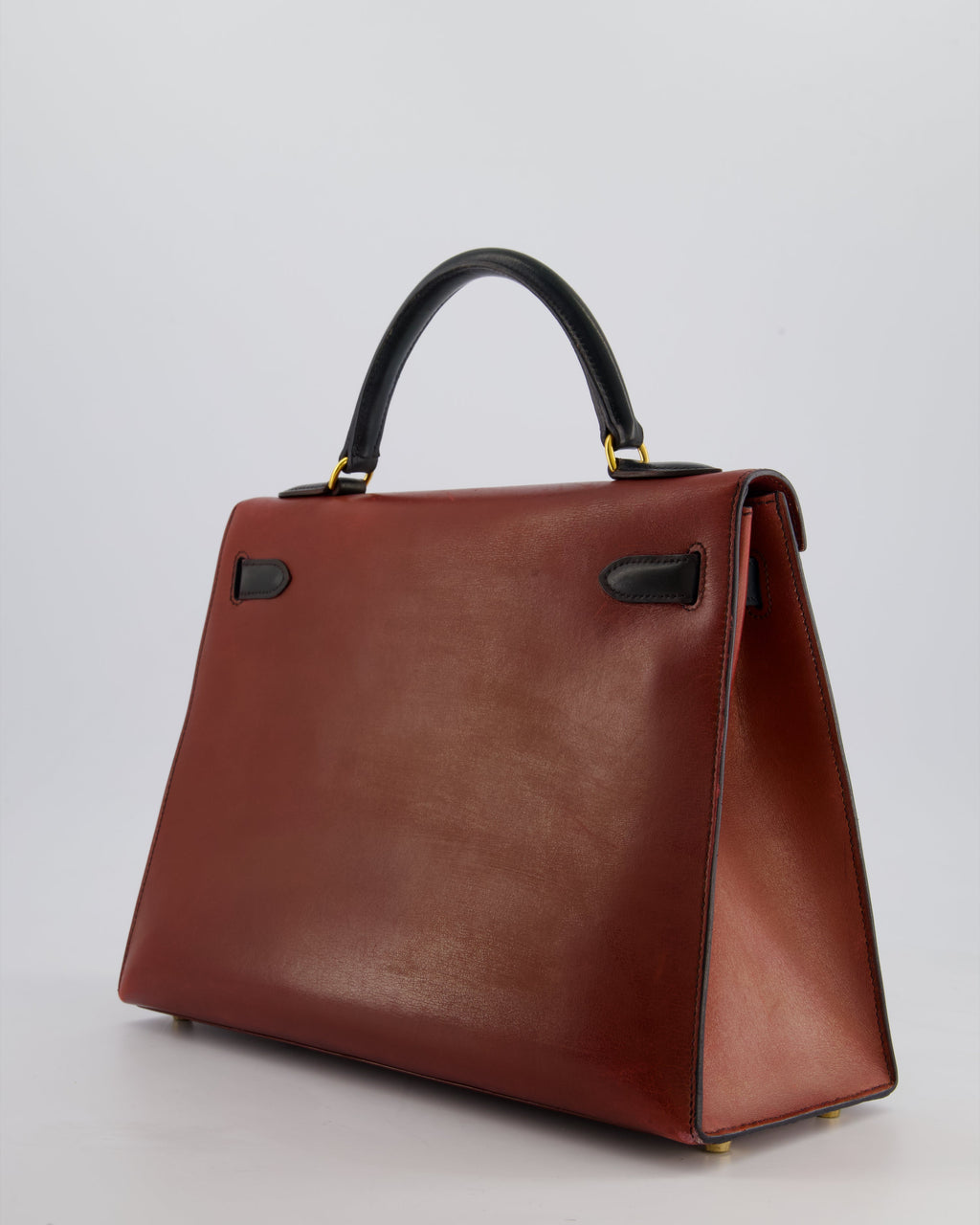 Hermes Vintage Tri-Colour Kelly 32cm Bag in Rouge H, Bleu Indigo and Vert Fonce Box Leather with Gold Hardware