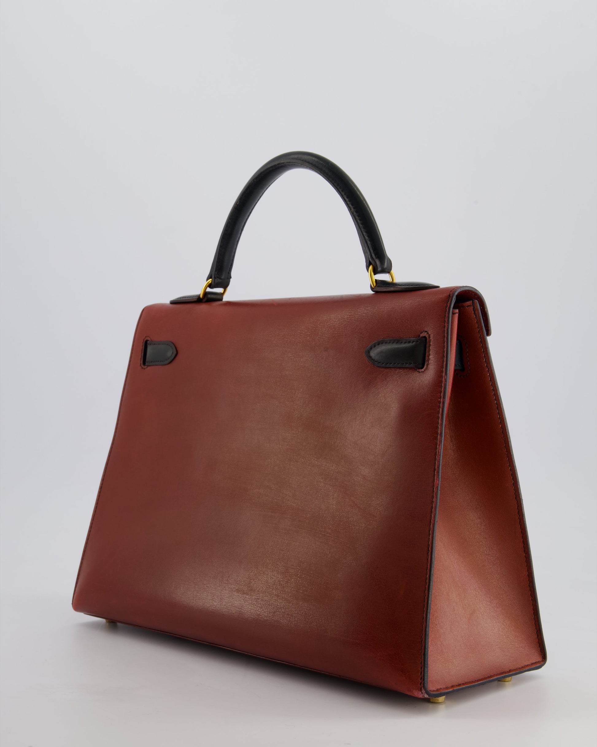 Hermes Vintage Tri-Colour Kelly 32cm Bag in Rouge H, Bleu Indigo and Vert Fonce Box Leather with Gold Hardware