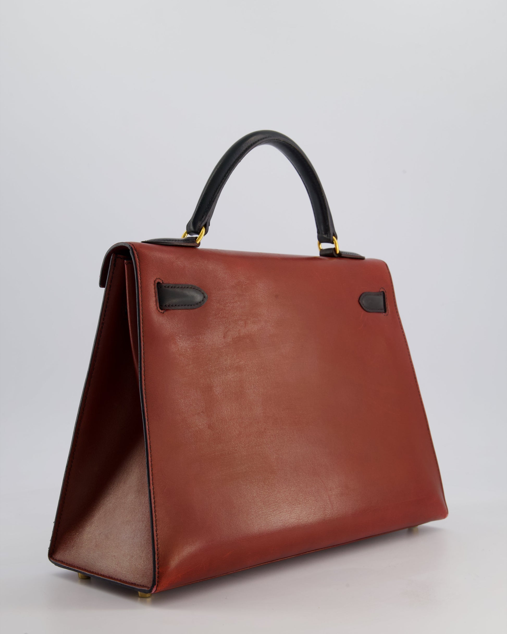 Hermes Vintage Tri-Colour Kelly 32cm Bag in Rouge H, Bleu Indigo and Vert Fonce Box Leather with Gold Hardware