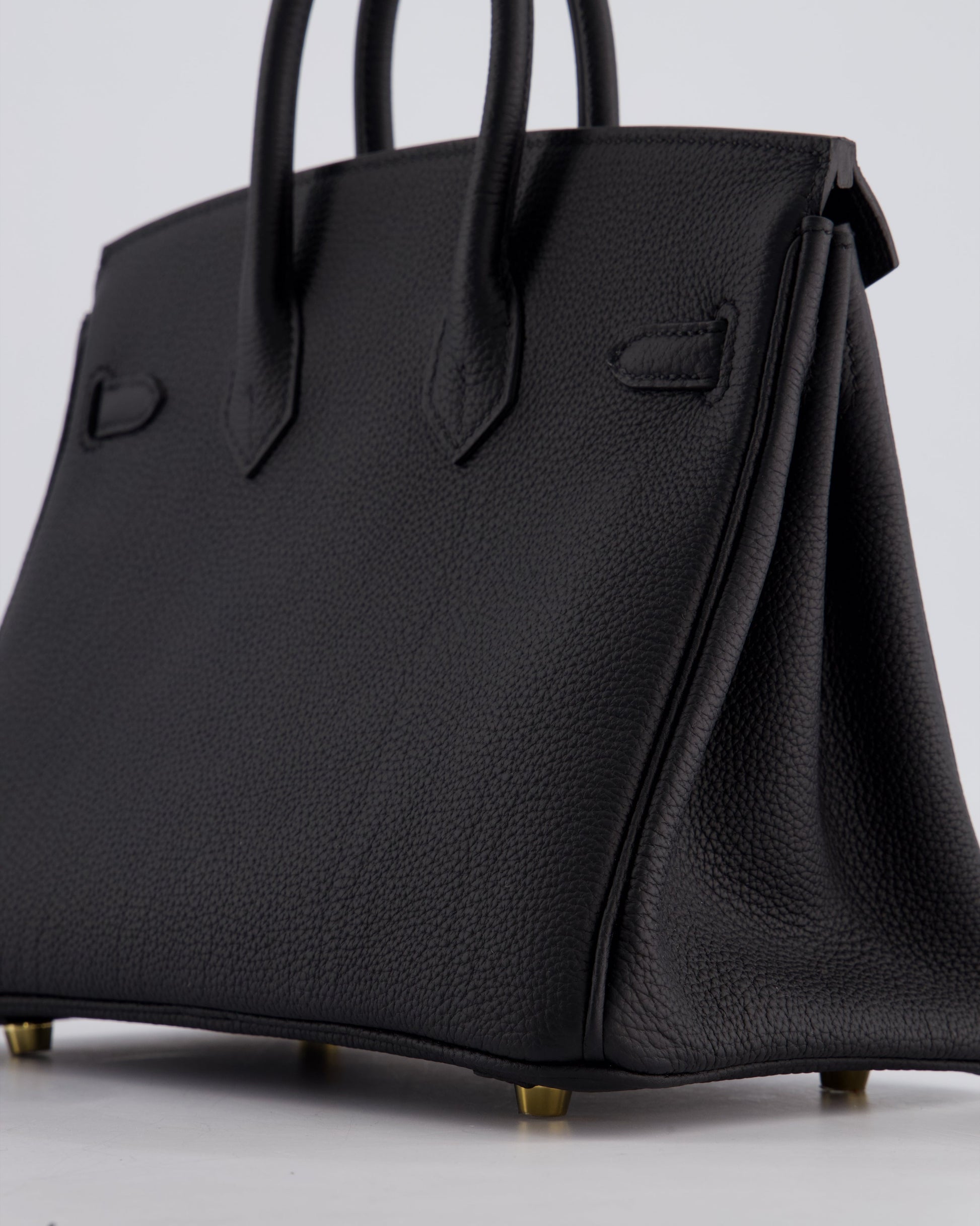 Hermes Birkin 25 Retourne Bag in Noir Togo Leather with Brushed Gold Hardware