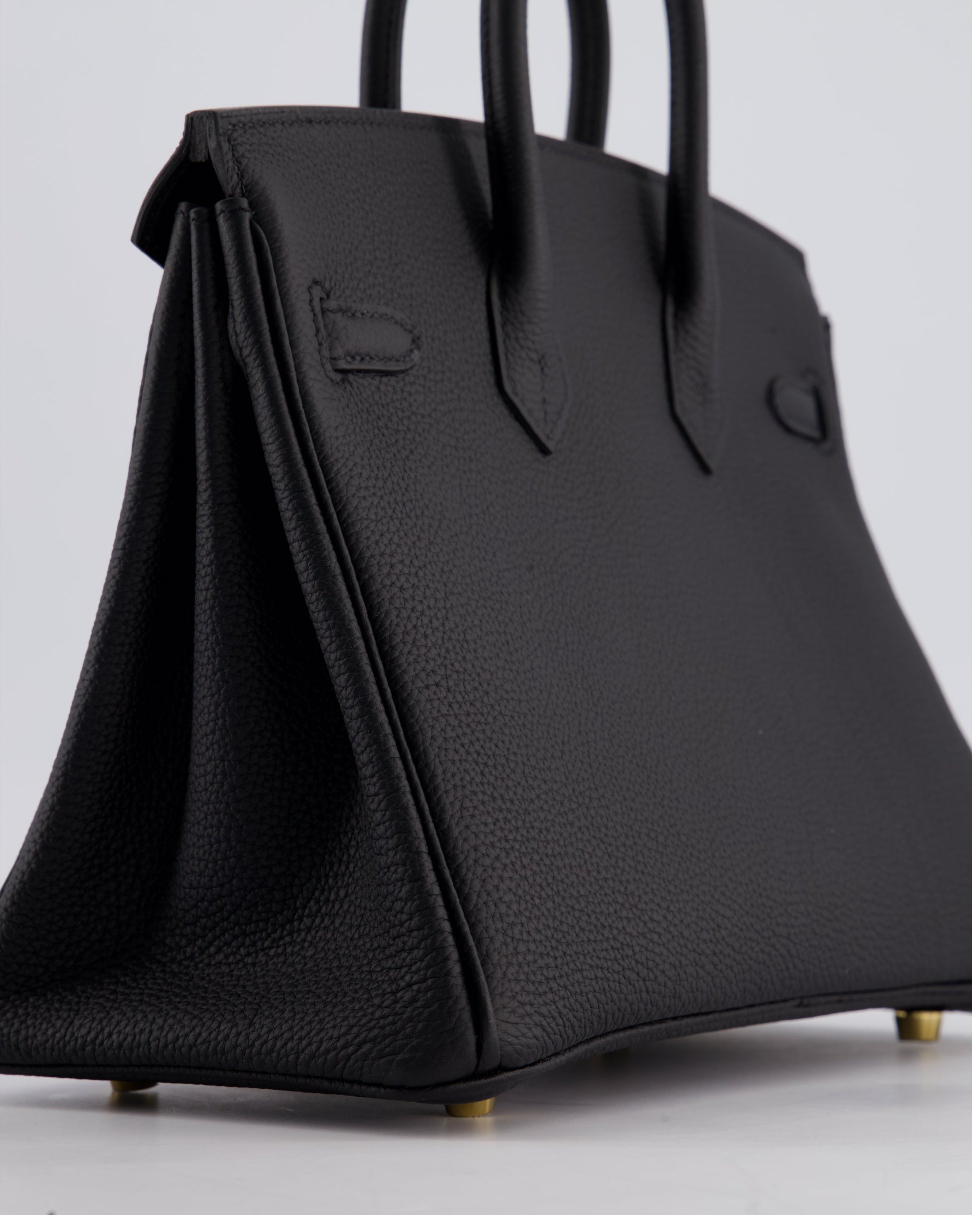 Hermes Birkin 25 Retourne Bag in Noir Togo Leather with Brushed Gold Hardware