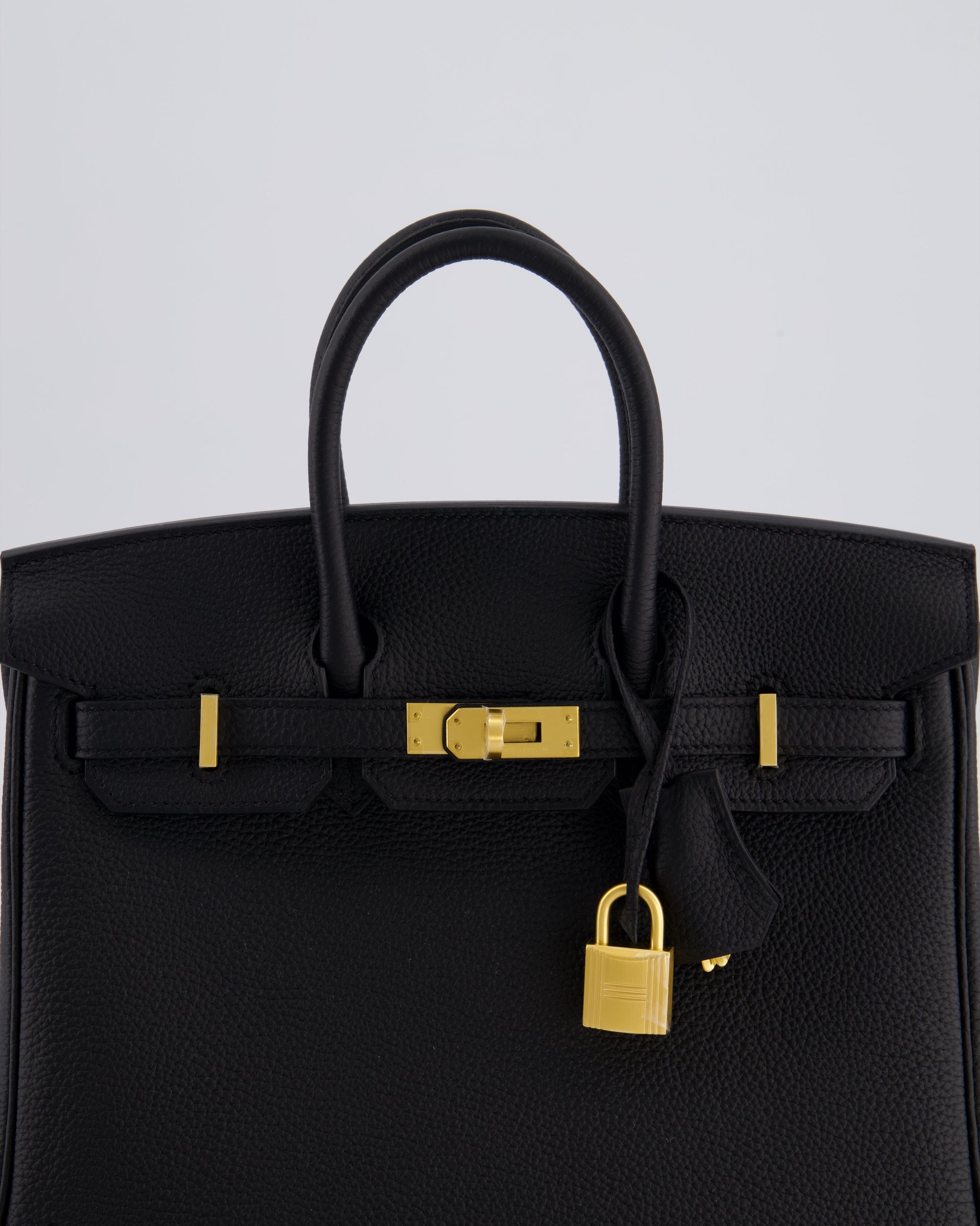 Hermes Birkin 25 Retourne Bag in Noir Togo Leather with Brushed Gold Hardware