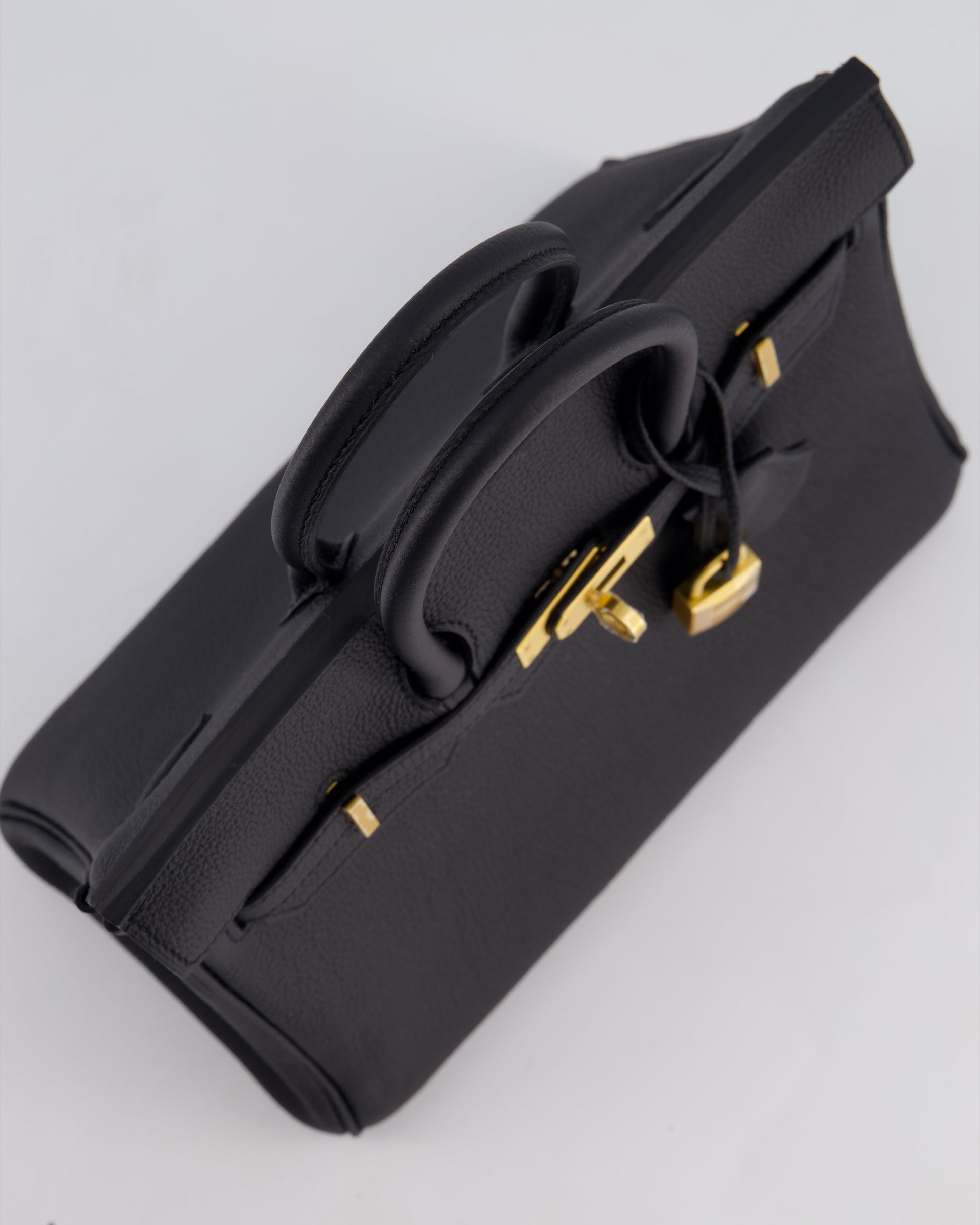 Hermes Birkin 25 Retourne Bag in Noir Togo Leather with Brushed Gold Hardware