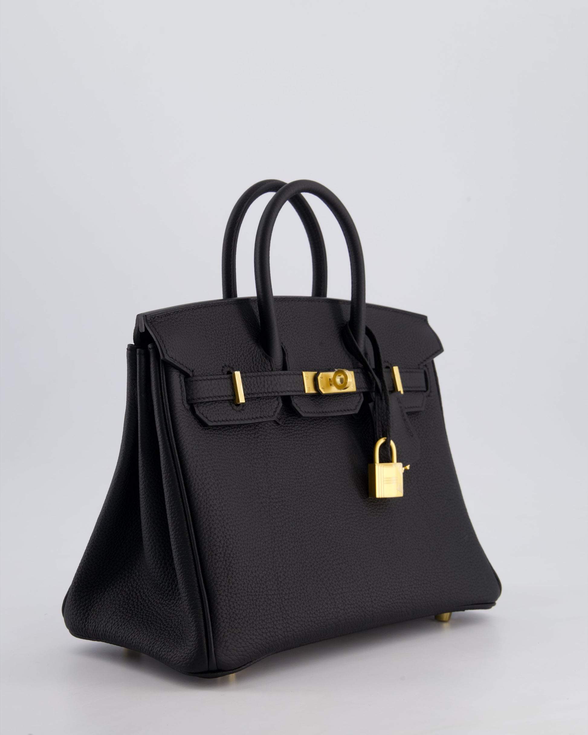 Hermes Birkin 25 Retourne Bag in Noir Togo Leather with Brushed Gold Hardware