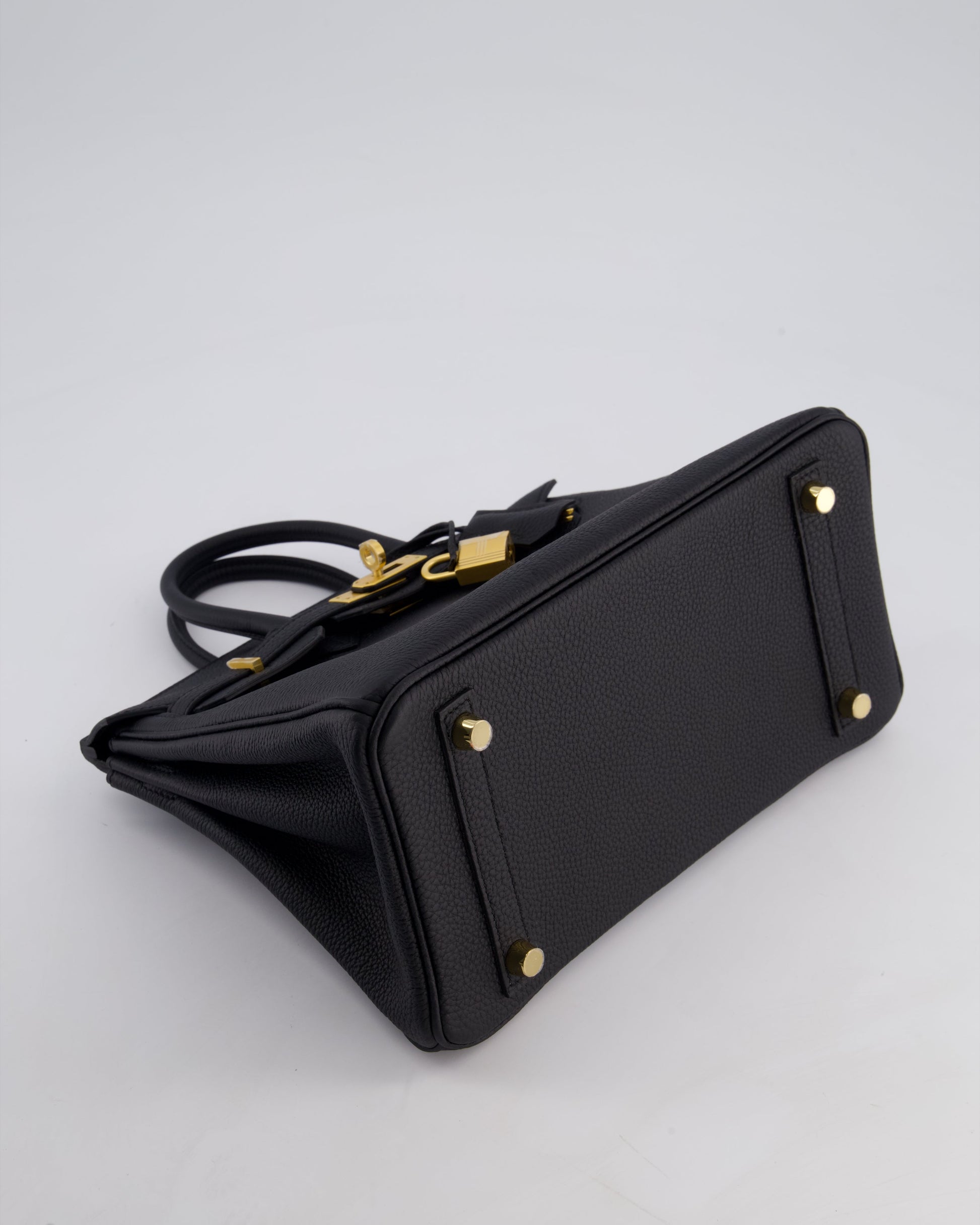 Hermes Birkin 25 Retourne Bag in Noir Togo Leather with Brushed Gold Hardware