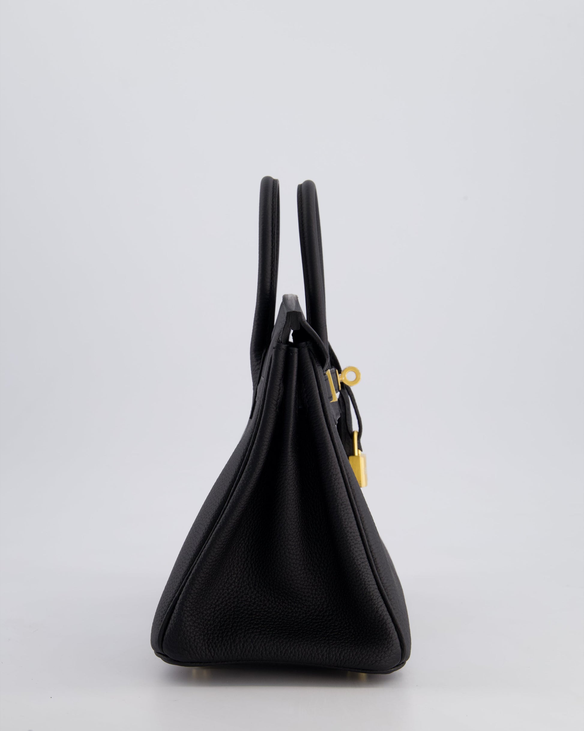 Hermes Birkin 25 Retourne Bag in Noir Togo Leather with Brushed Gold Hardware