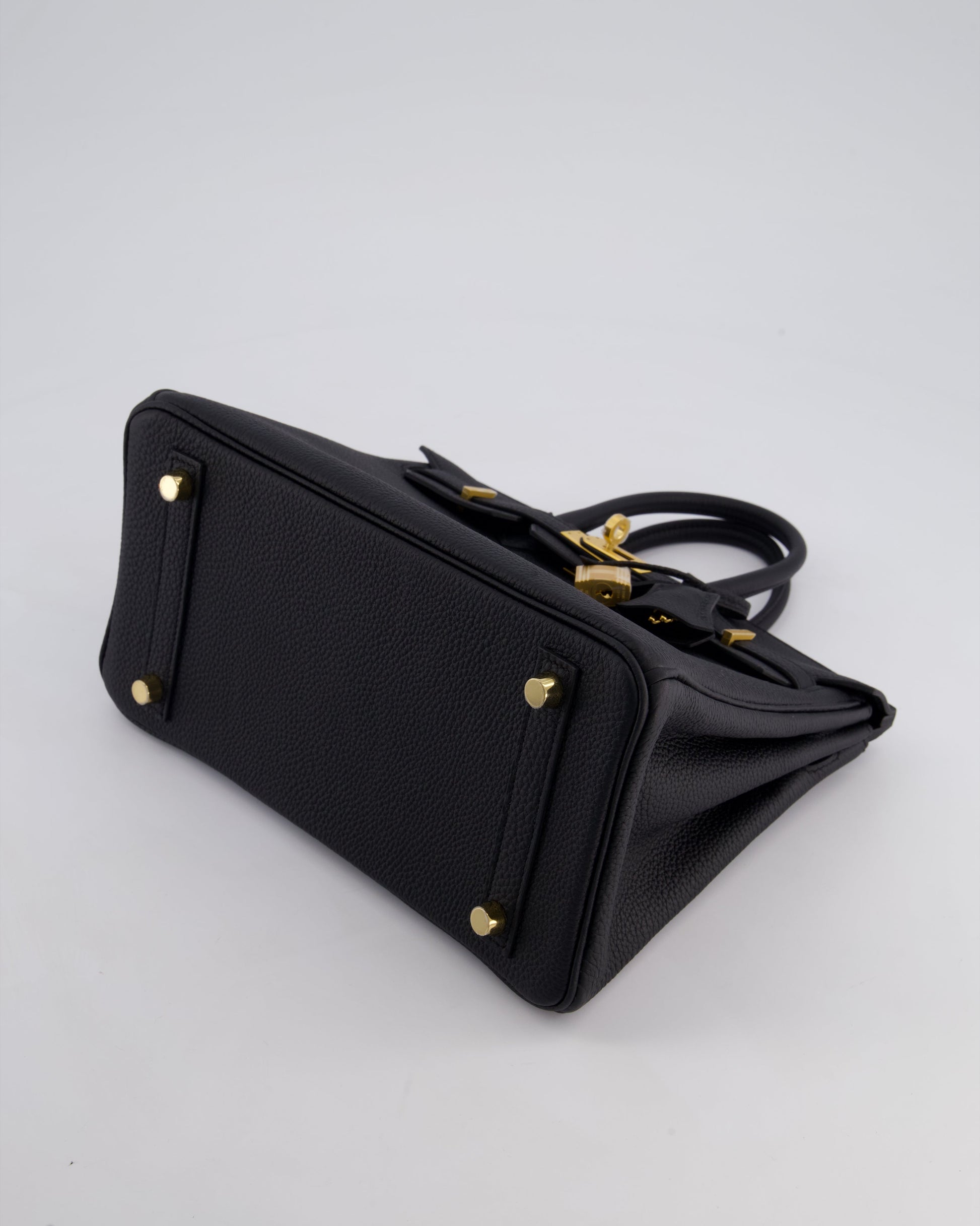 Hermes Birkin 25 Retourne Bag in Noir Togo Leather with Brushed Gold Hardware