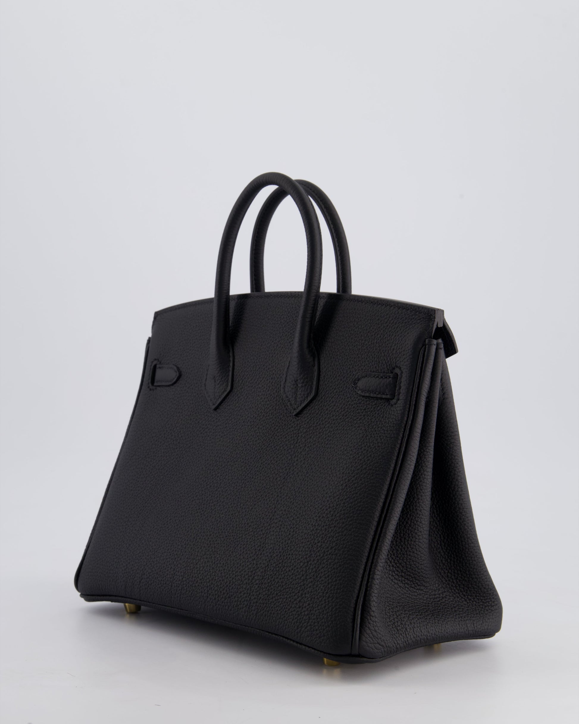 Hermes Birkin 25 Retourne Bag in Noir Togo Leather with Brushed Gold Hardware