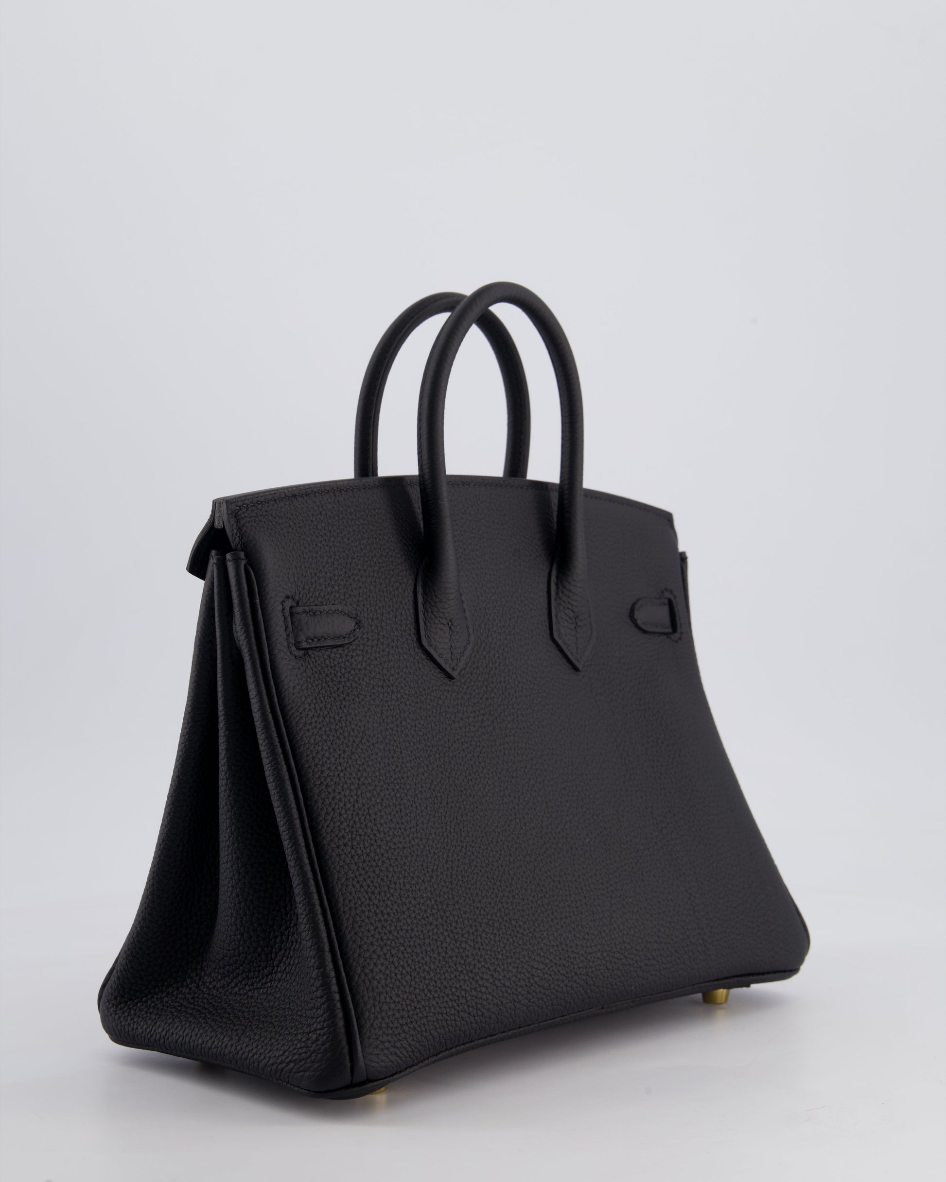 Hermes Birkin 25 Retourne Bag in Noir Togo Leather with Brushed Gold Hardware
