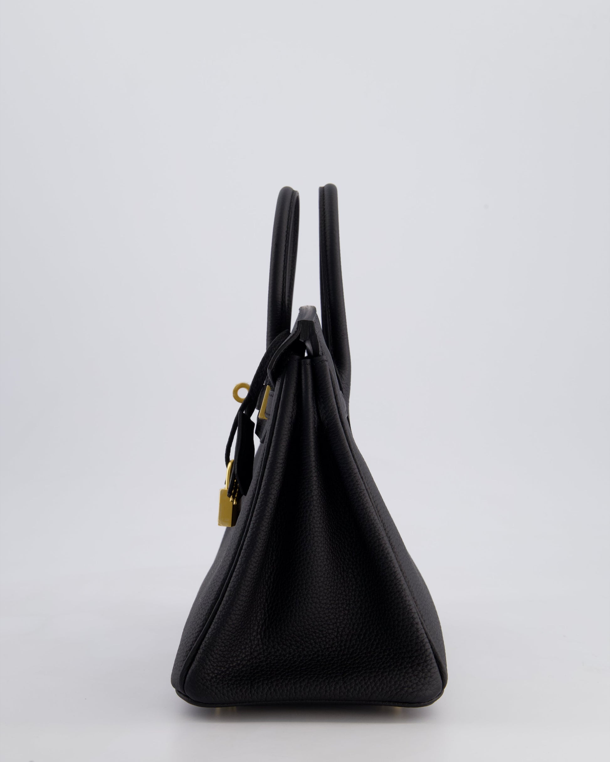 Hermes Birkin 25 Retourne Bag in Noir Togo Leather with Brushed Gold Hardware
