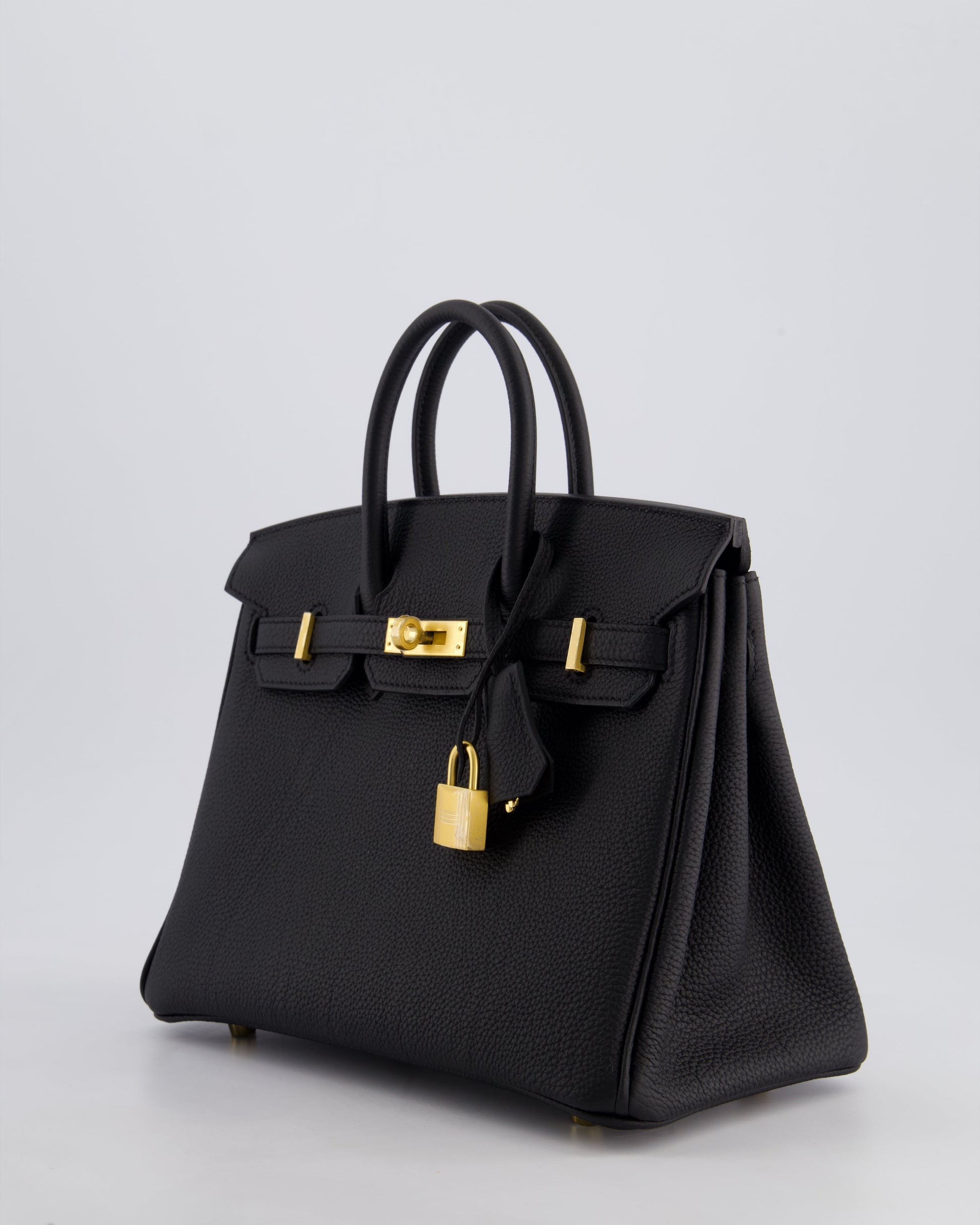 Hermes Birkin 25 Retourne Bag in Noir Togo Leather with Brushed Gold Hardware