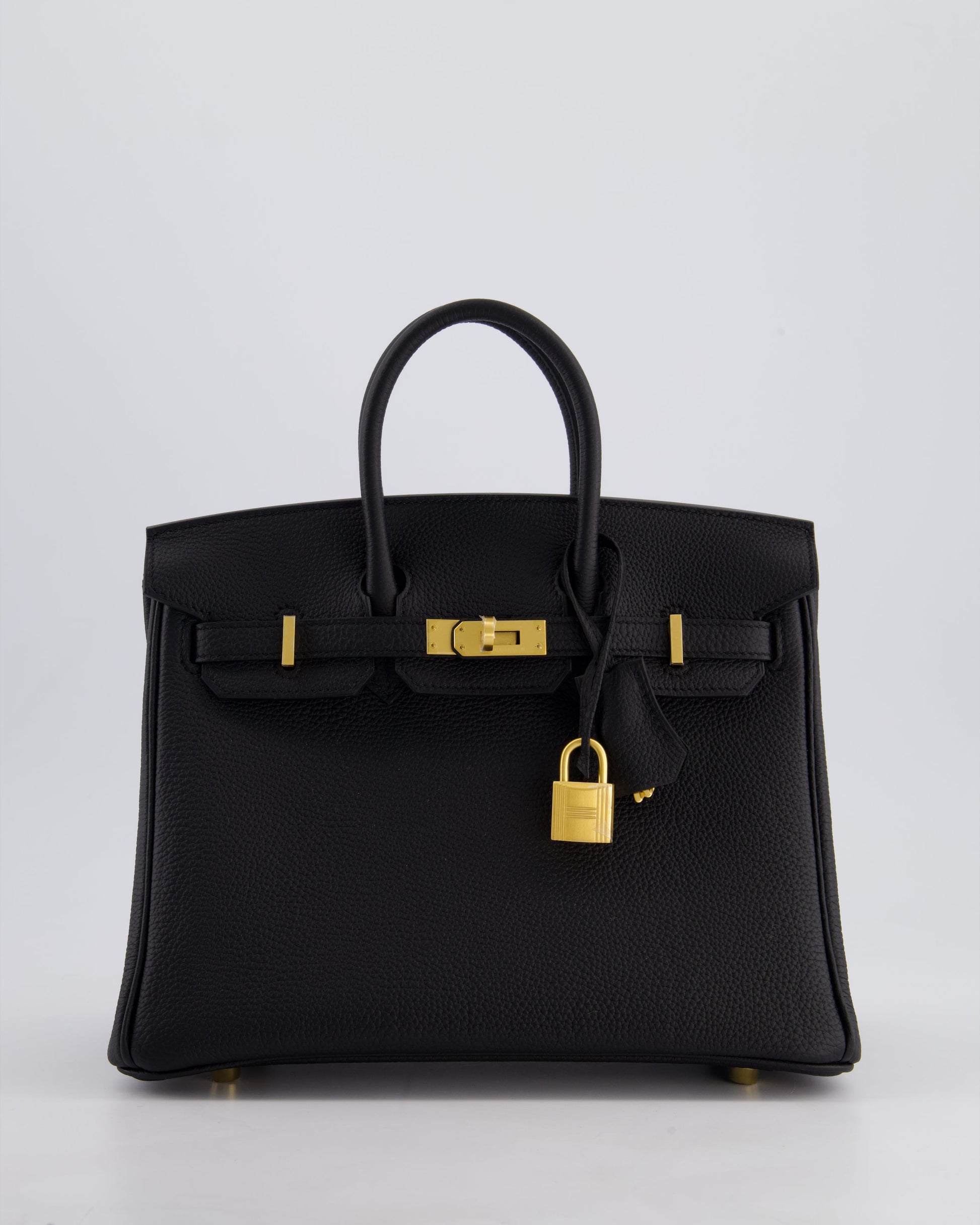 Hermes Birkin 25 Retourne Bag in Noir Togo Leather with Brushed Gold Hardware