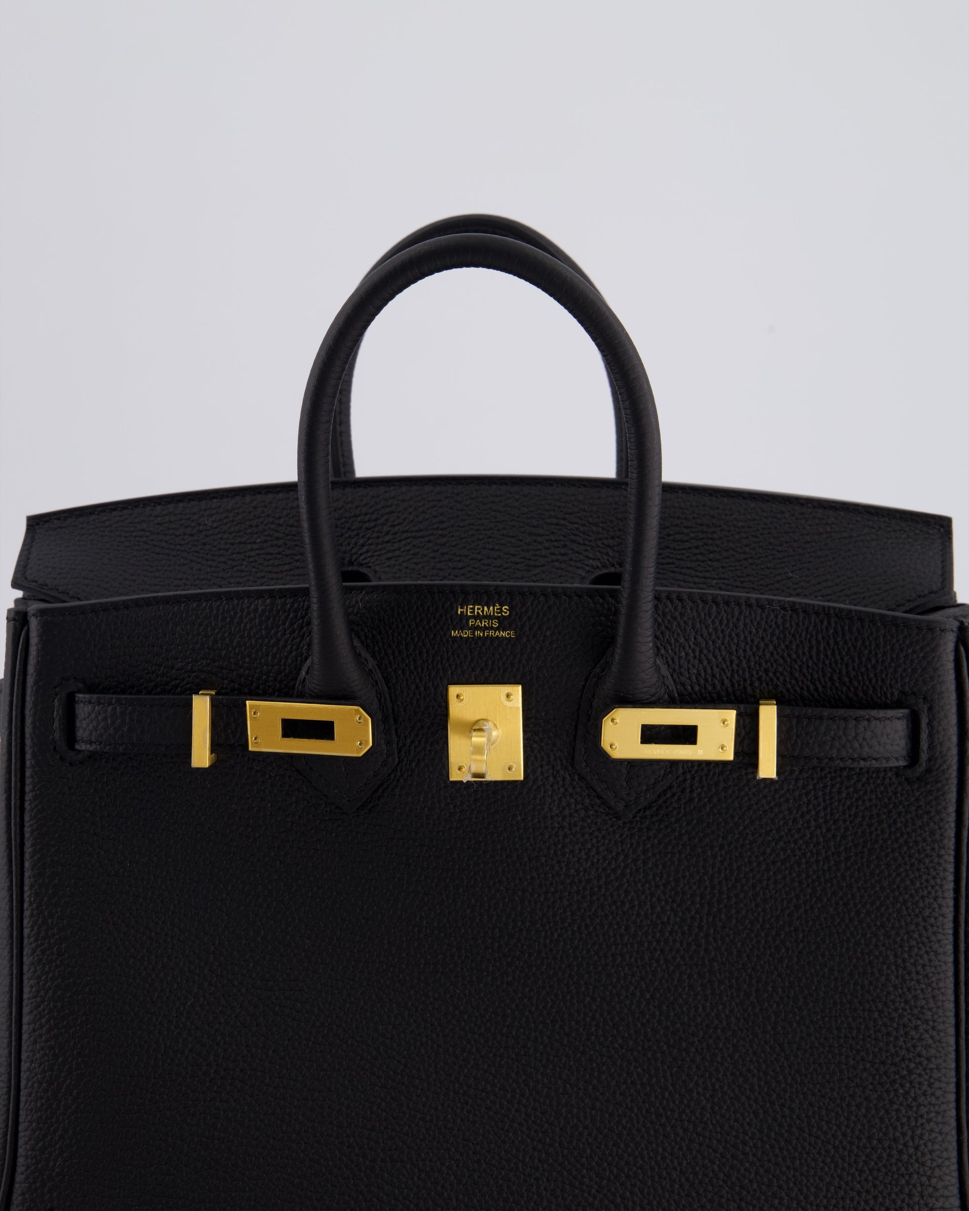 Hermes Birkin 25 Retourne Bag in Noir Togo Leather with Brushed Gold Hardware