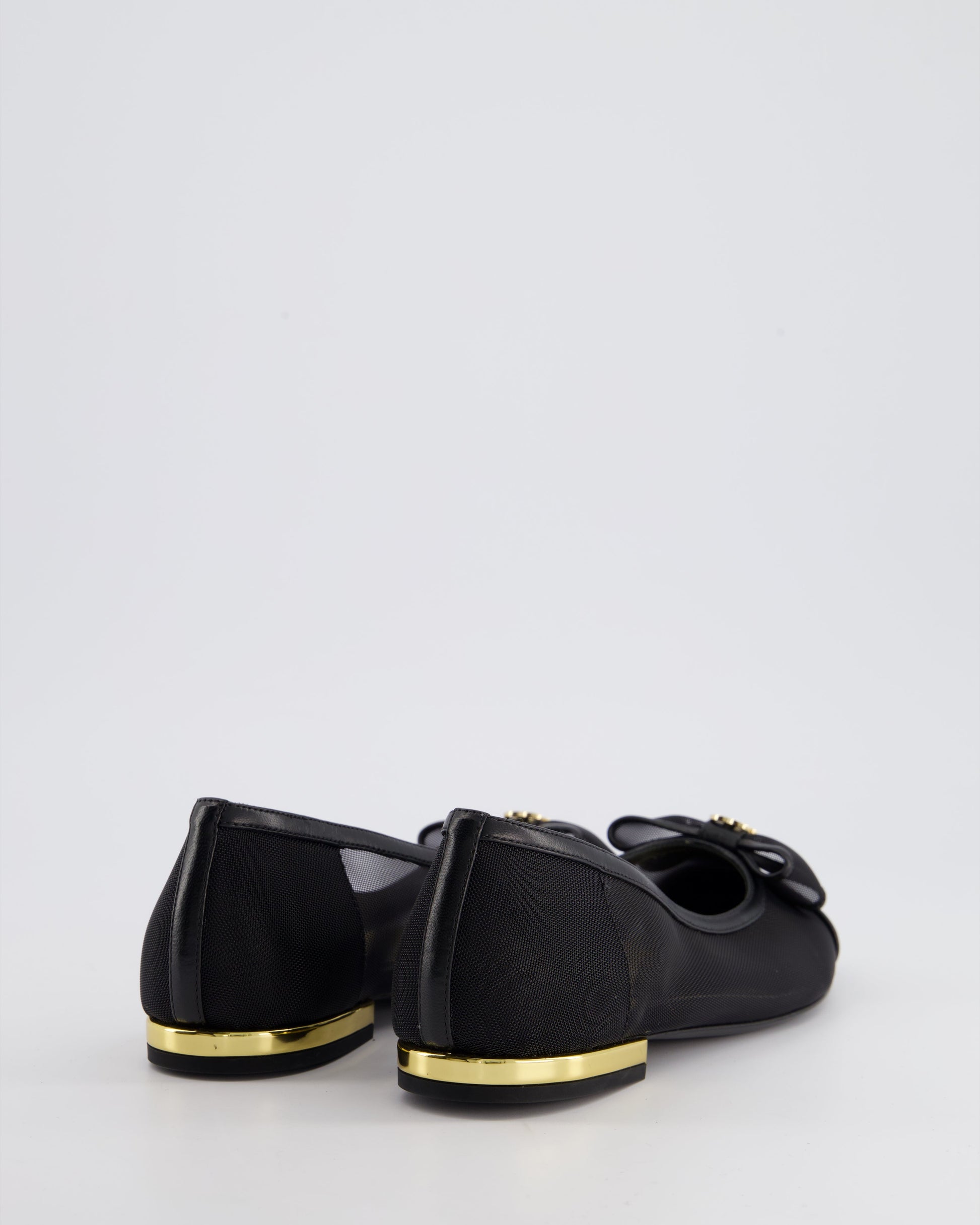 Chanel Black Ballerina Shoes in Mesh & Leather with Crystal CC Logo Size EU 35