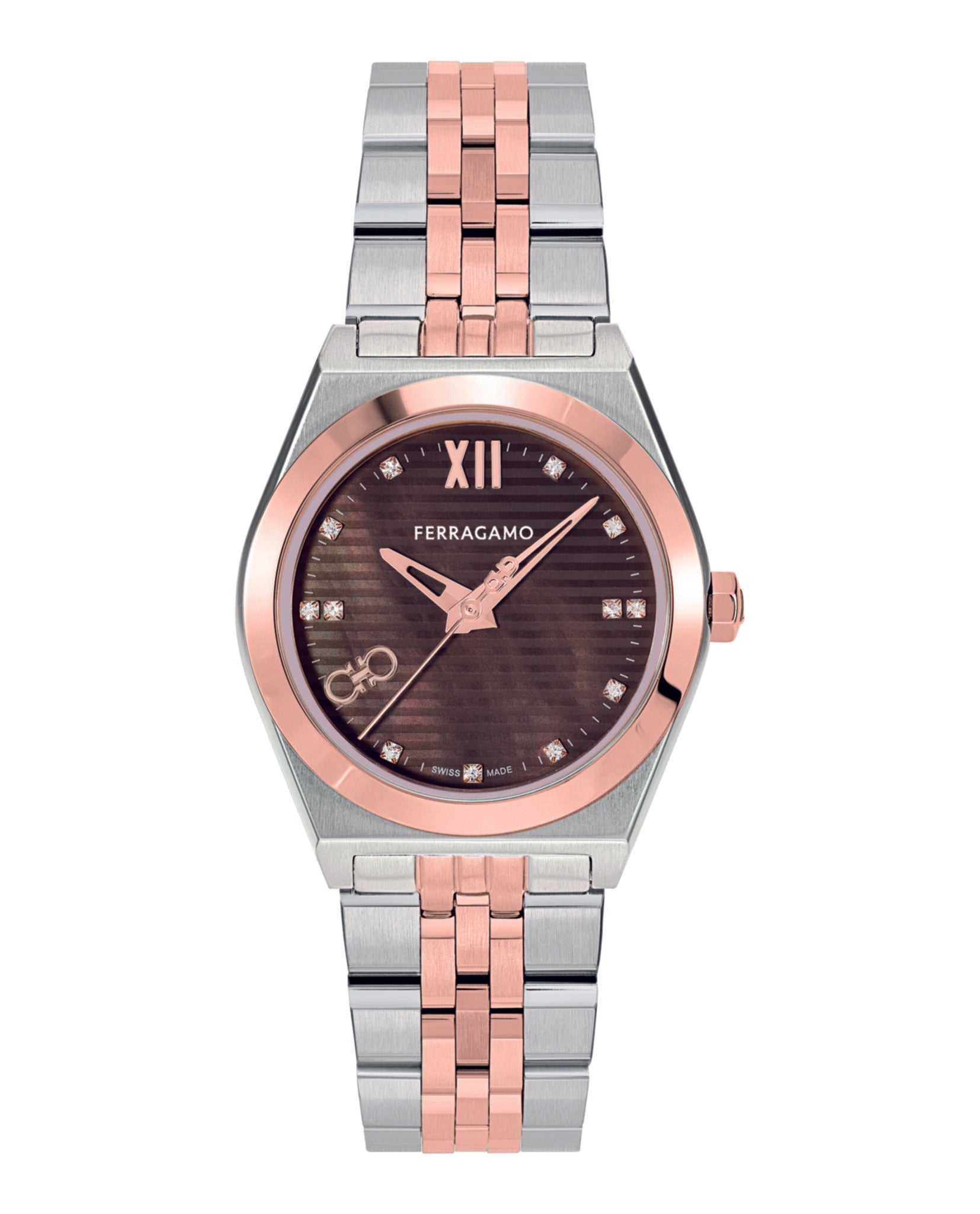 Ferragamo Womens Two Tone 28mm Bracelet Fashion Watch Two Tone