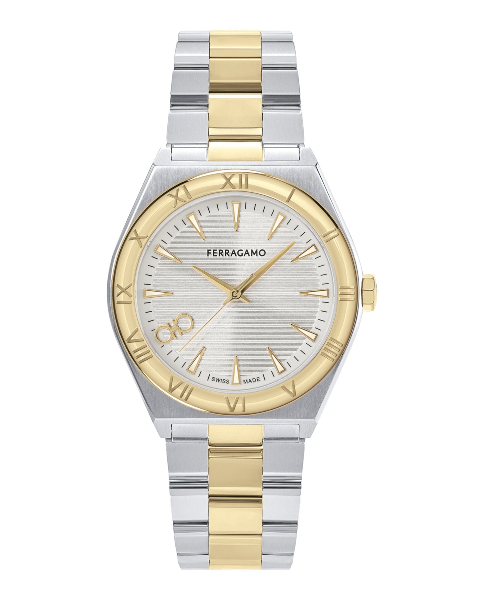 Ferragamo Mens Vega Two Tone 40mm Bracelet Fashion Watch Two Tone