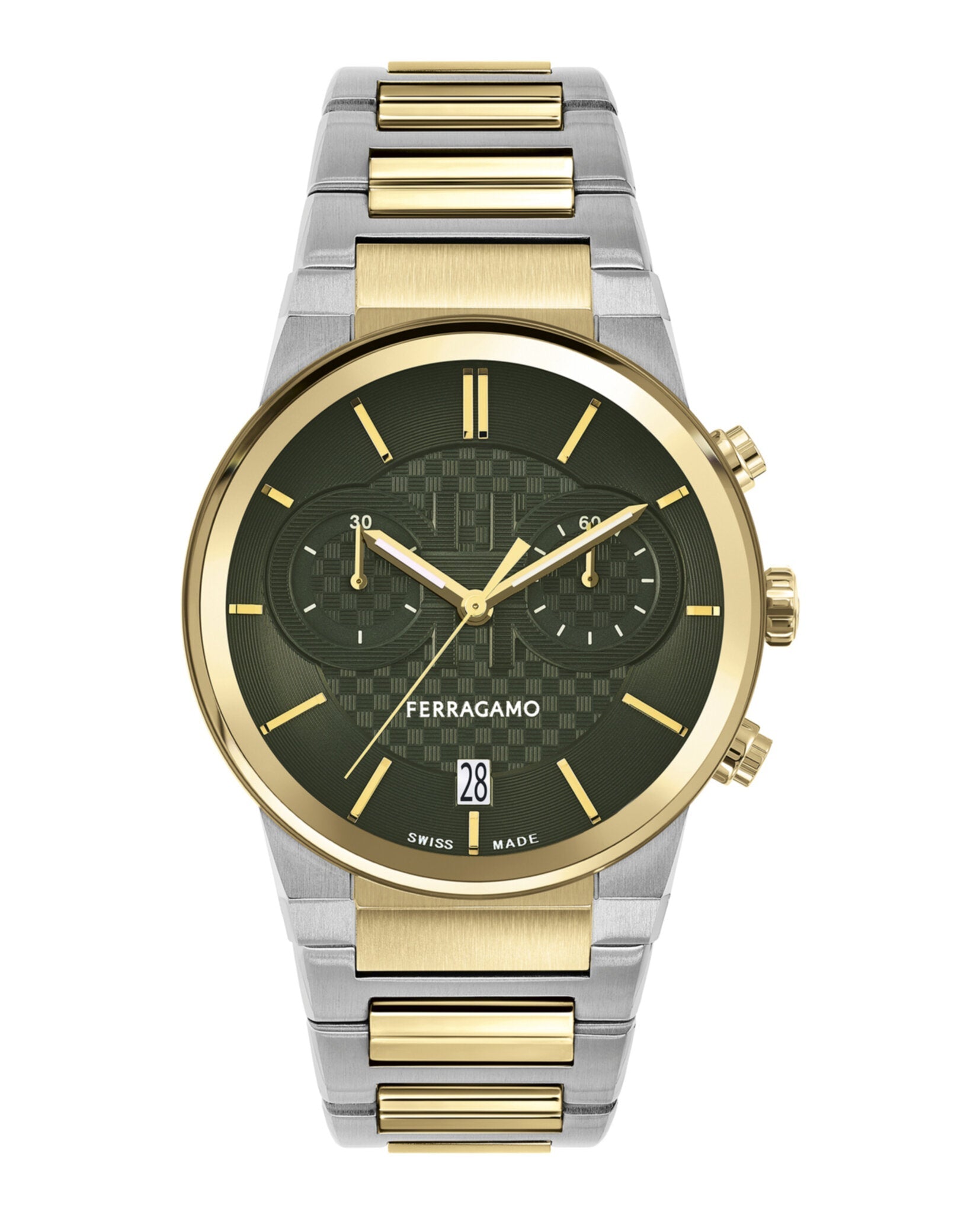 Ferragamo Mens Ferragamo Sapphire Two Tone 41mm Bracelet Fashion Watch Two Tone