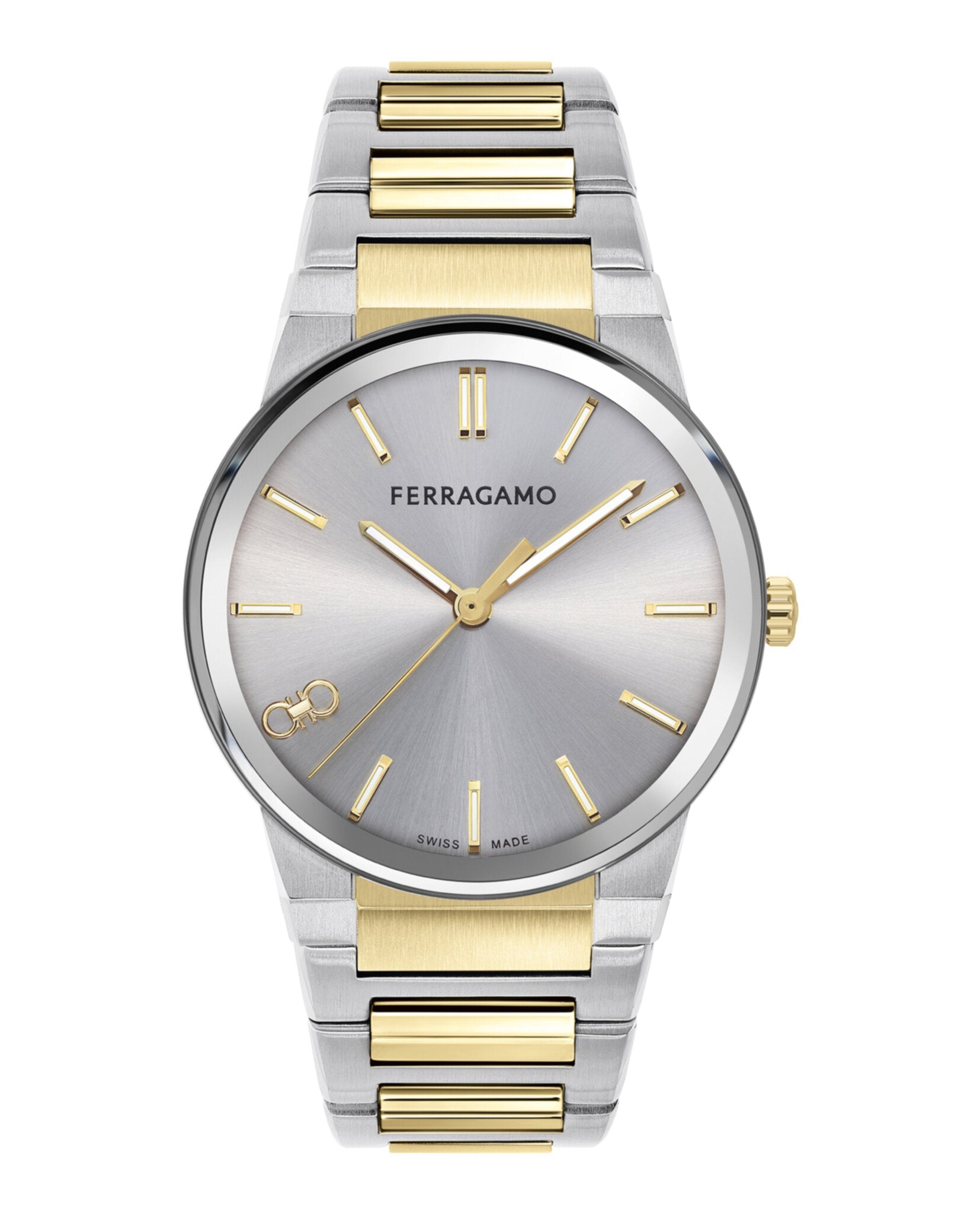 Ferragamo Mens Two Tone 41mm Bracelet Fashion Watch Two Tone