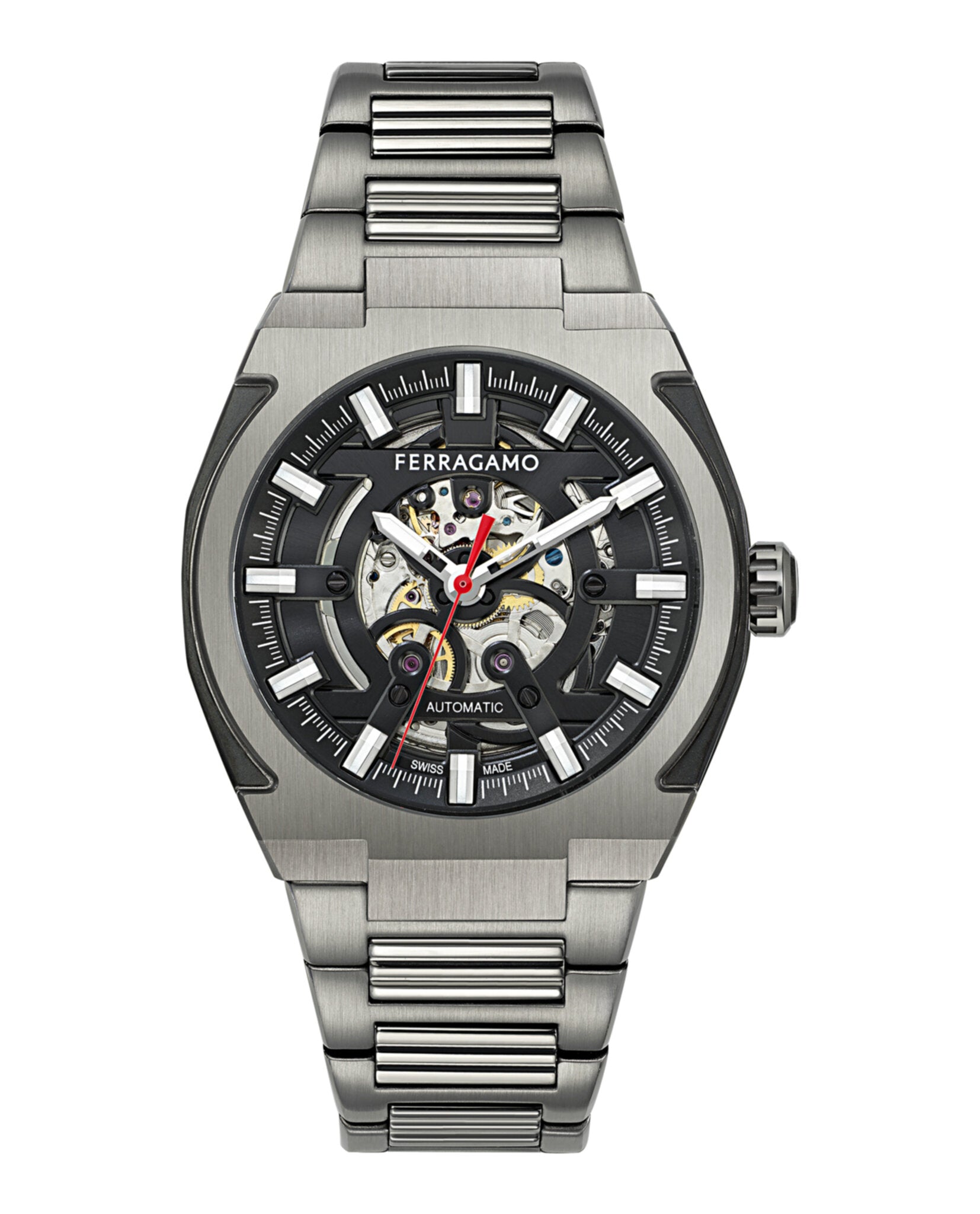 Ferragamo Mens Gun 43mm Bracelet Fashion Watch Gun
