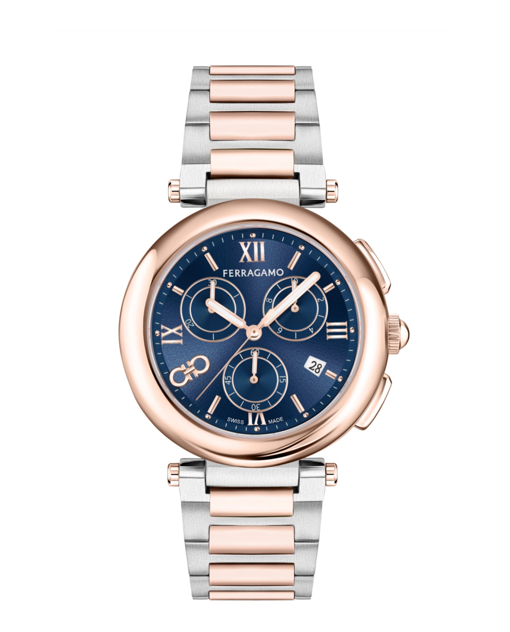 Ferragamo Womens Ferragamo Legacy Two Tone 40mm Bracelet Fashion Watch Two Tone