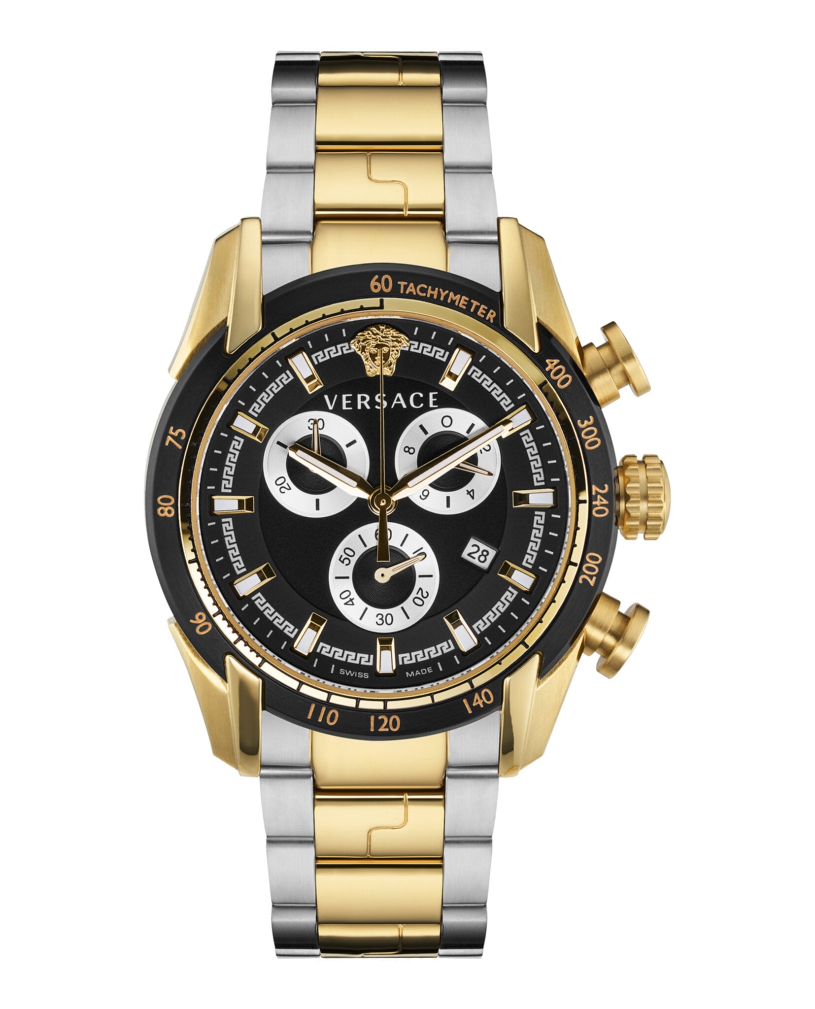 Versace Mens V-Ray Two Tone 44mm Bracelet Fashion Watch