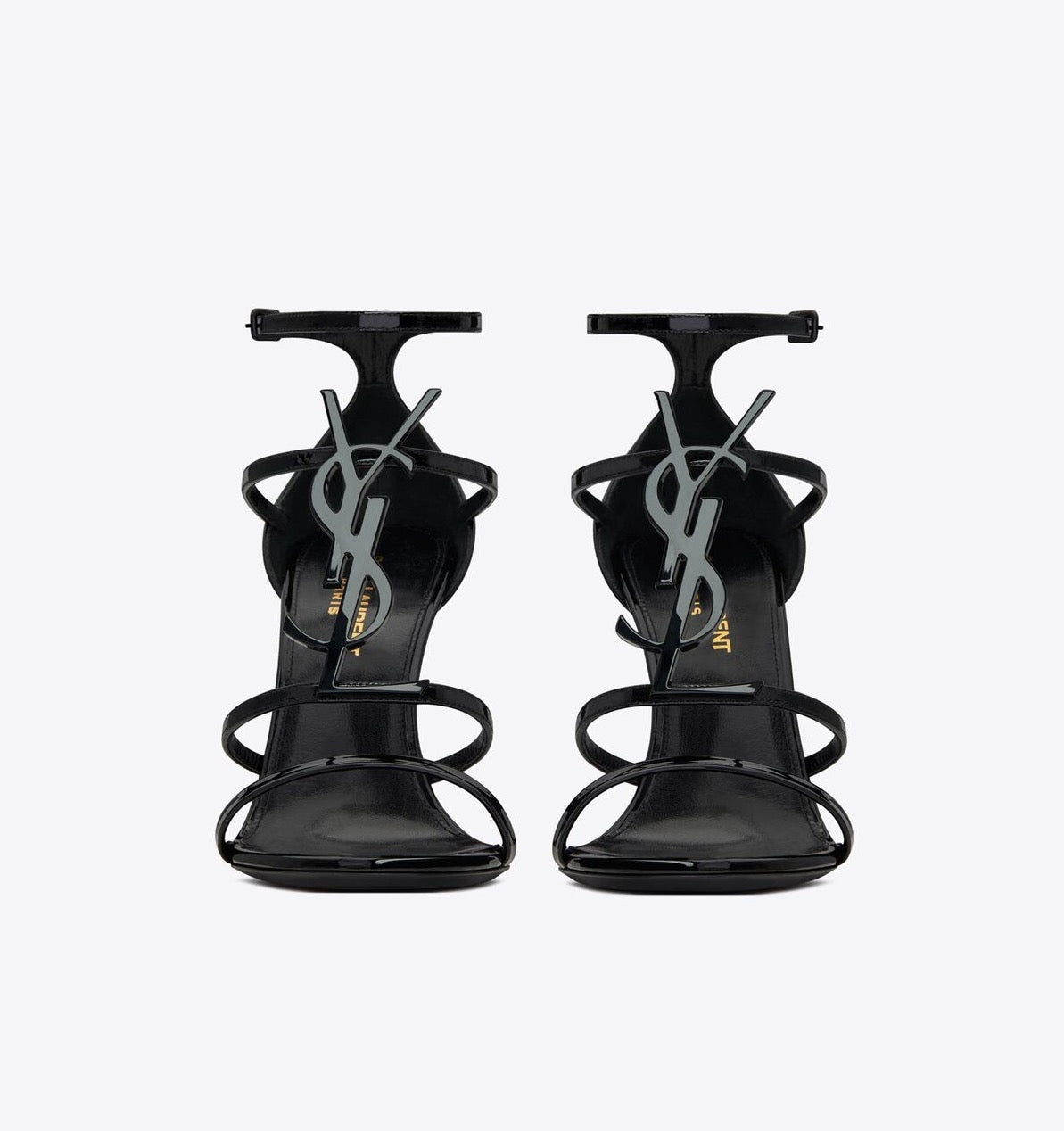 Saint Laurent Cassandra Sandals in Patent Leather with Black Monogram