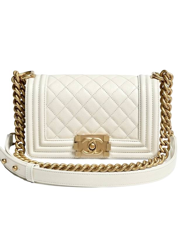Boy Chanel Gold Flap Shoulder Bag White