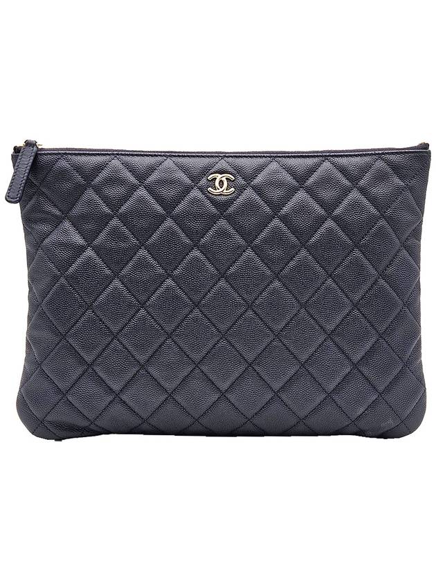 Chanel A82545 Navy Caviar Gold Classic New Medium Clutch