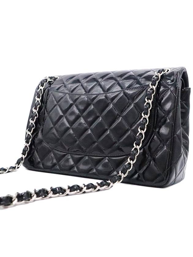 Chanel A58600 Black Patent Silver Classic Jumbo Chain Shoulder Bag 18th