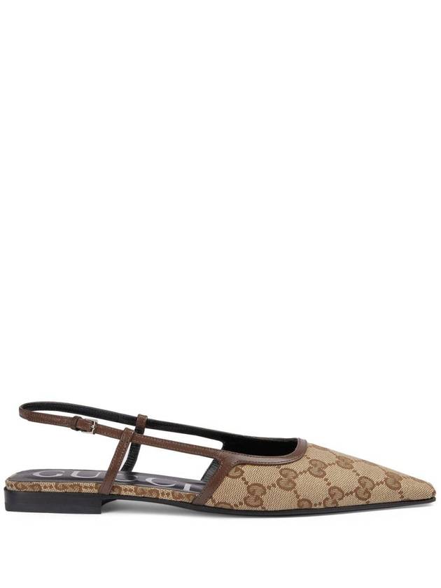 Gucci GG Supreme Slingback Flat Shoes Beige