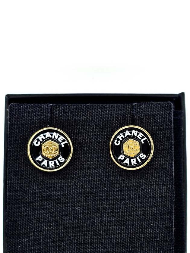 Logo Button Stud Earrings Gold Black