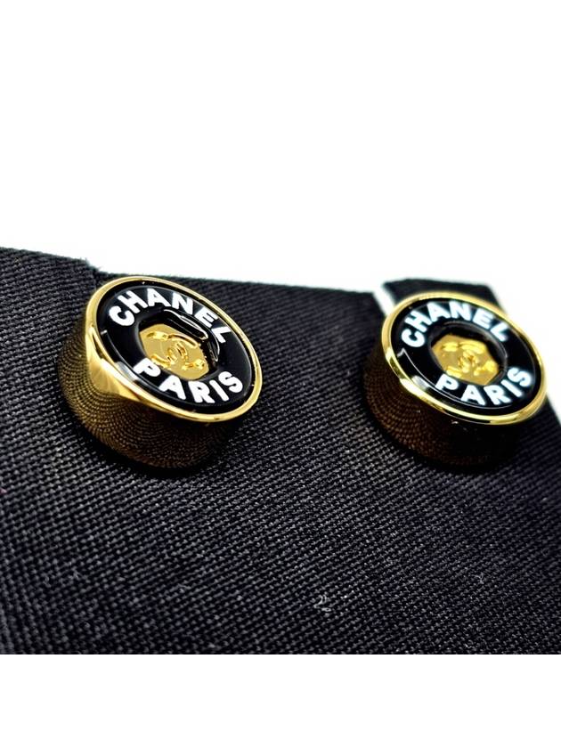 Logo Button Stud Earrings Gold Black