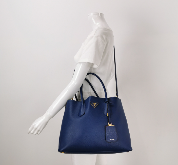 Preloved Prada Double Bag 35cm Blue 250209781055605