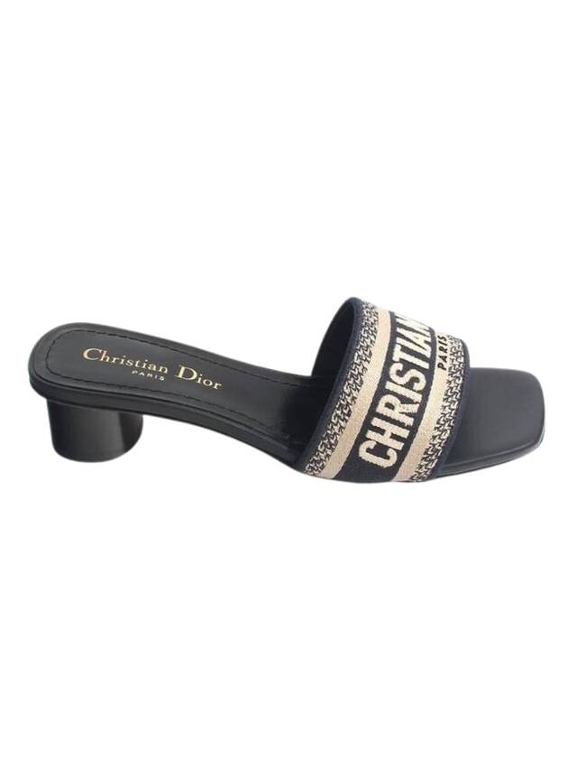 Christian Dior Women's Dway Embroidery Logo Heel Slippers Deep Blue