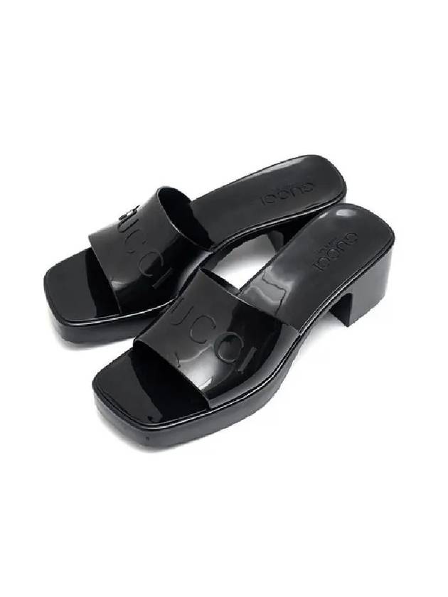 Gucci Women's Rubber Slide Sandals Heel Black