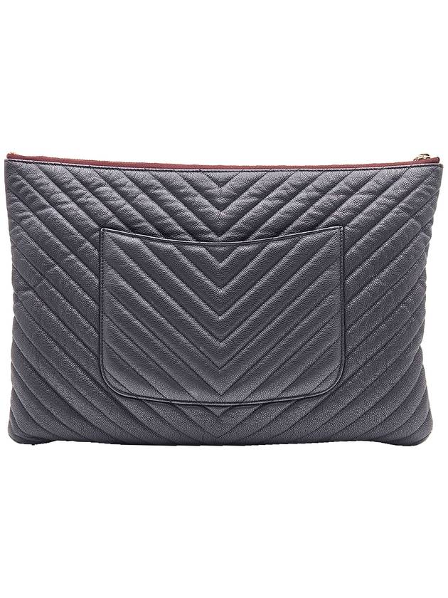 Chanel A82552 Black Caviar Chevron Gold Plated CC Logo Classic Large Pouch Clutch 27th