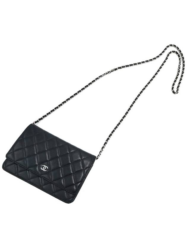 Chanel A33814 Black Lambskin Classic Silver Chain WOC Cross Bag 17th