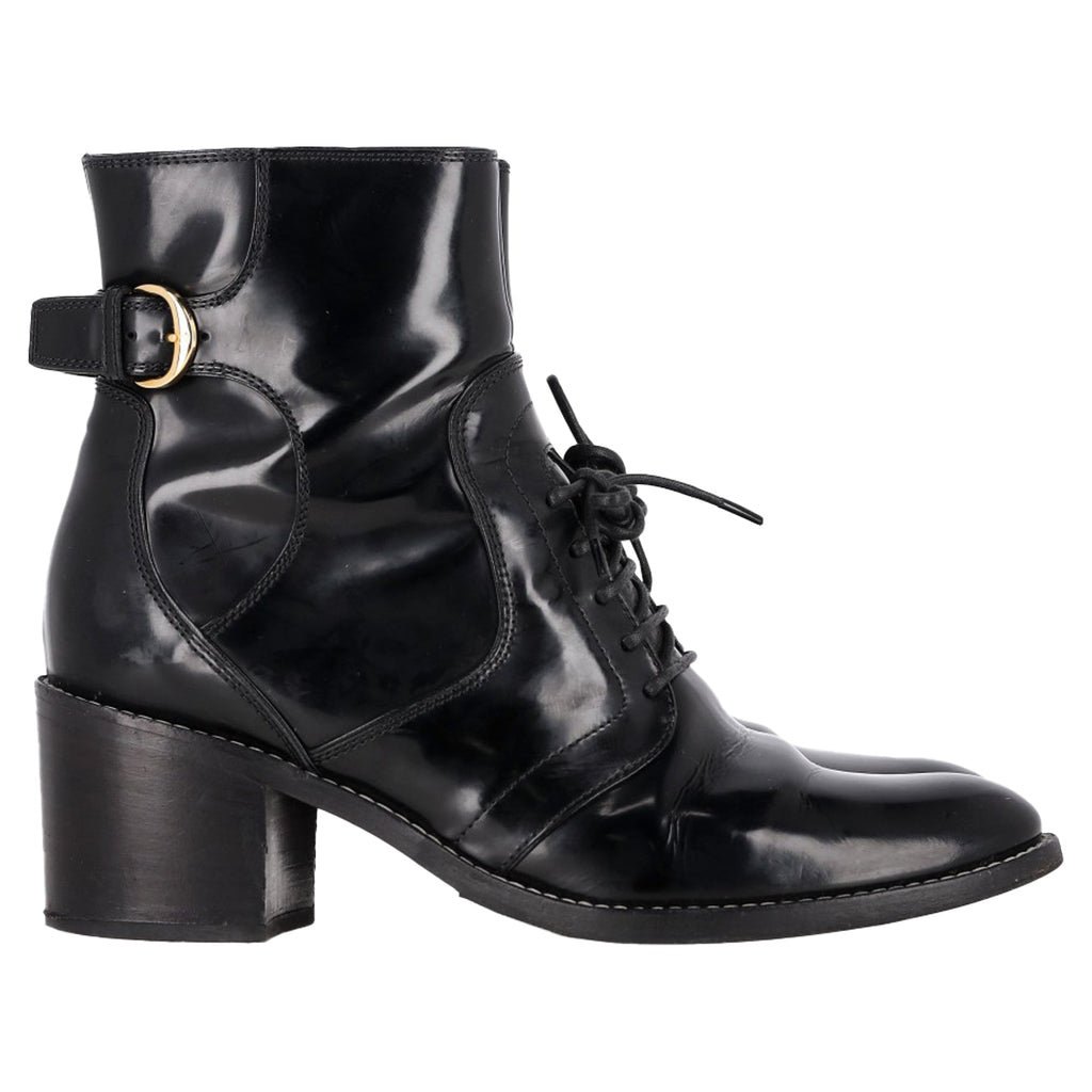 Louis Vuitton Lace-Up Heeled Boots in Black Patent Leather