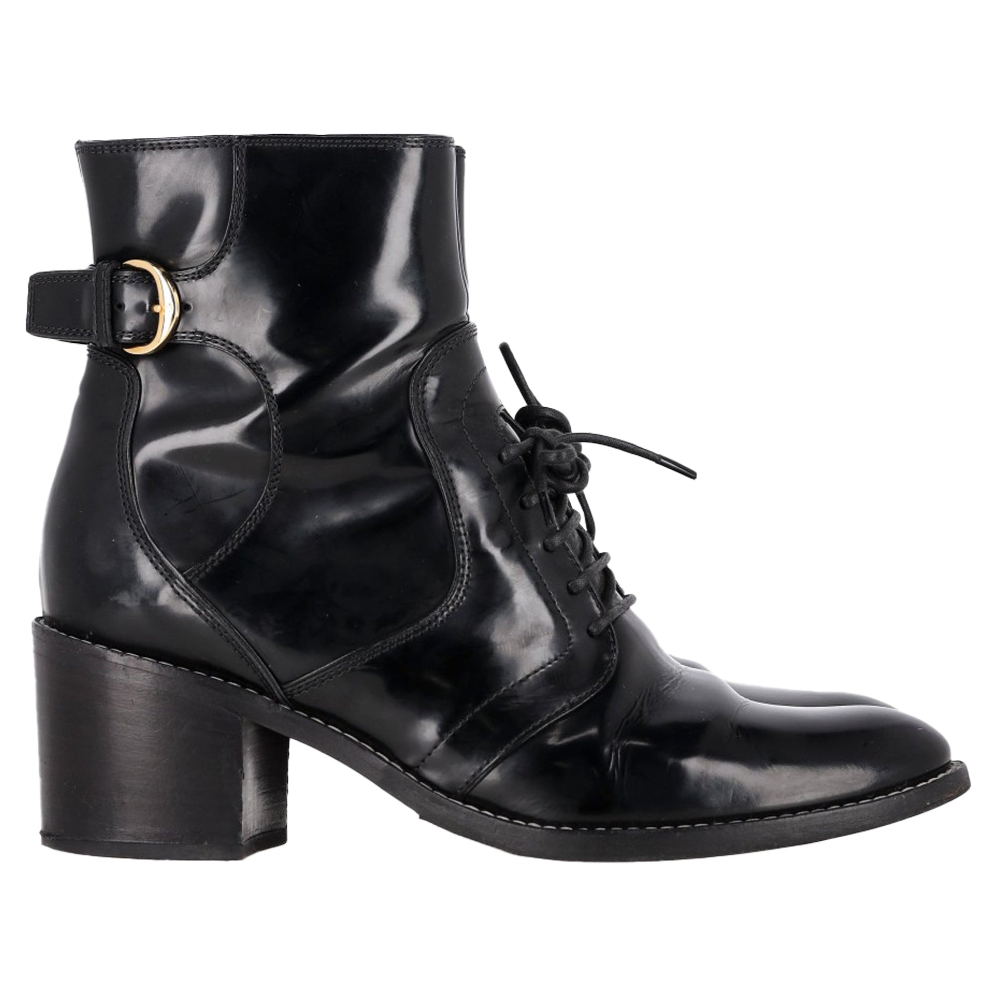 Louis Vuitton Lace-Up Heeled Boots in Black Patent Leather